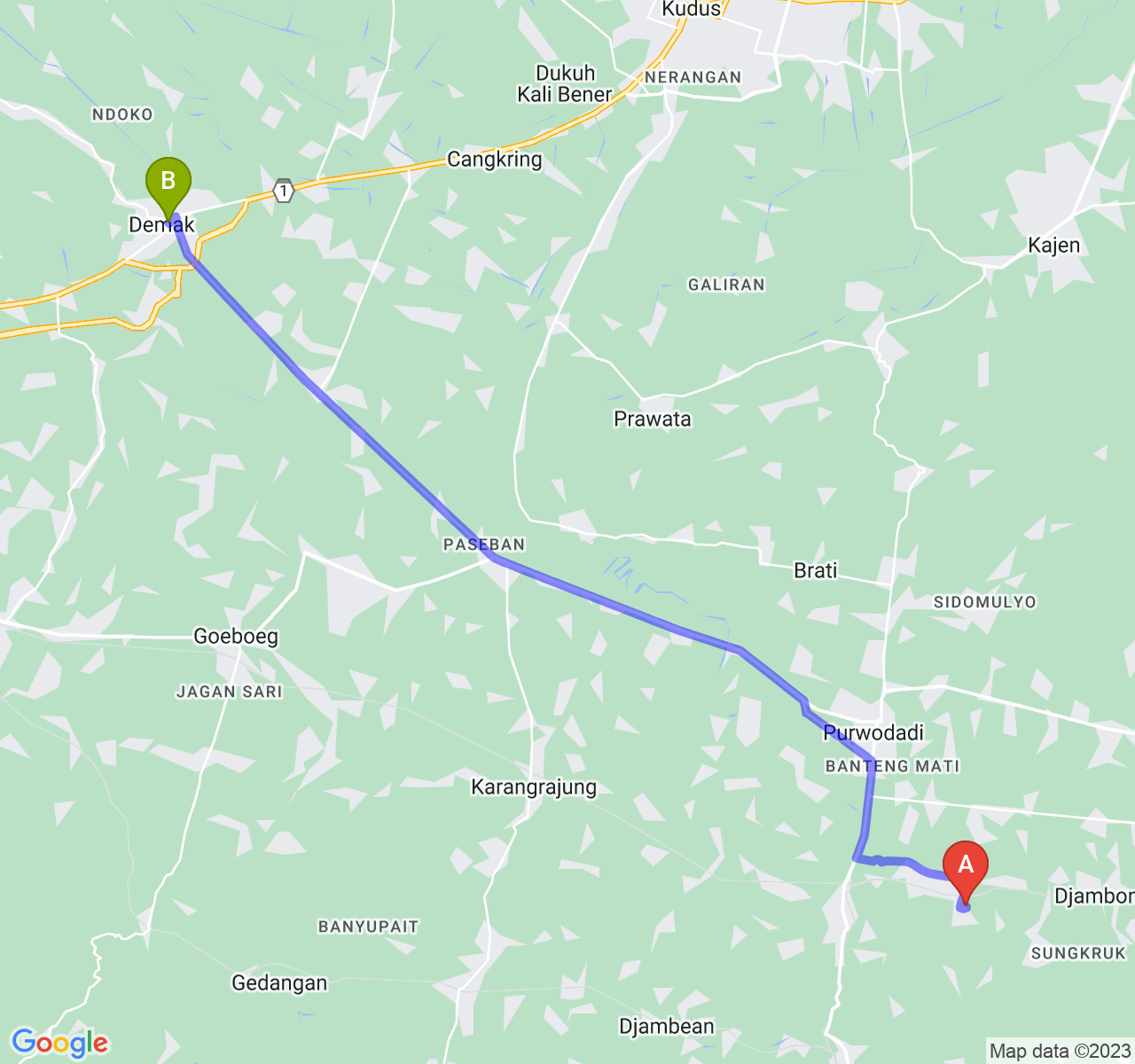 rute perjalanan Kab. Grobogan-Kab. Demak