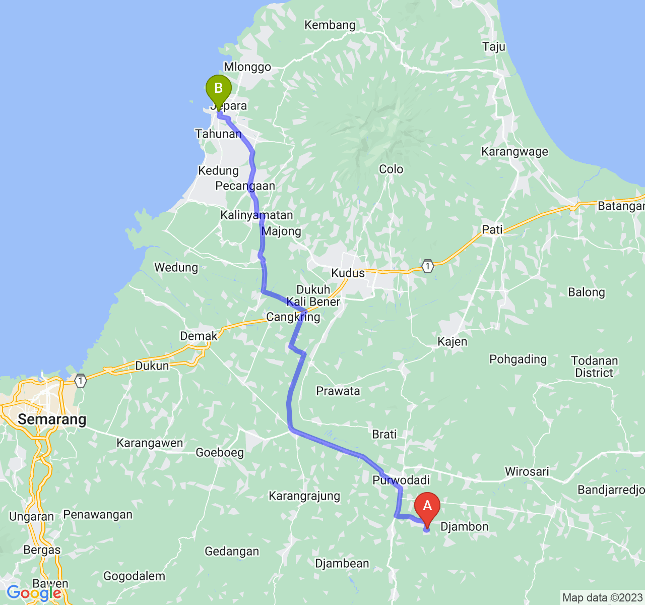 rute perjalanan Kab. Grobogan-Kab. Jepara