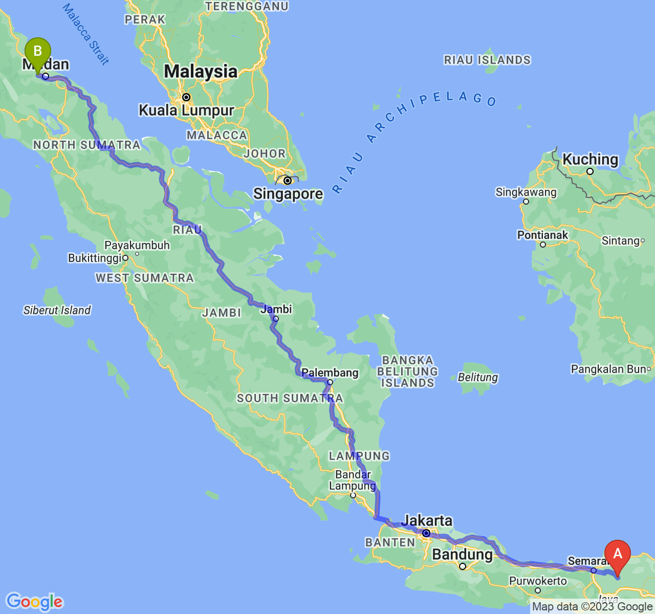 rute perjalanan Kab. Grobogan-Kota Binjai