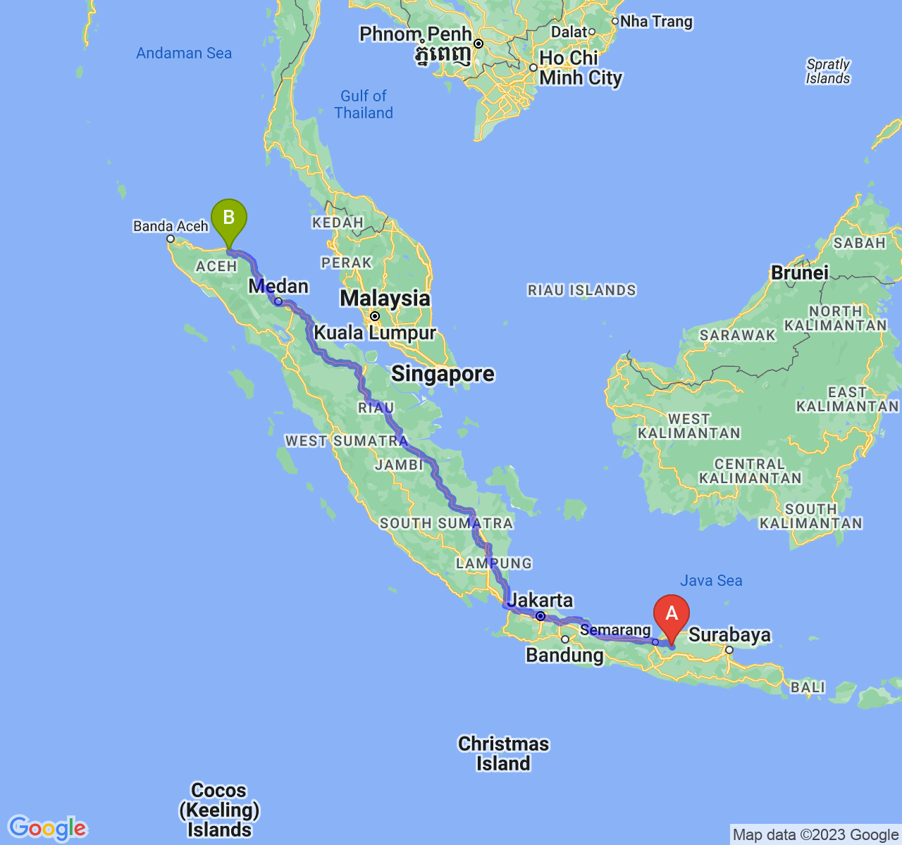 rute perjalanan Kab. Grobogan-Kota Lhokseumawe