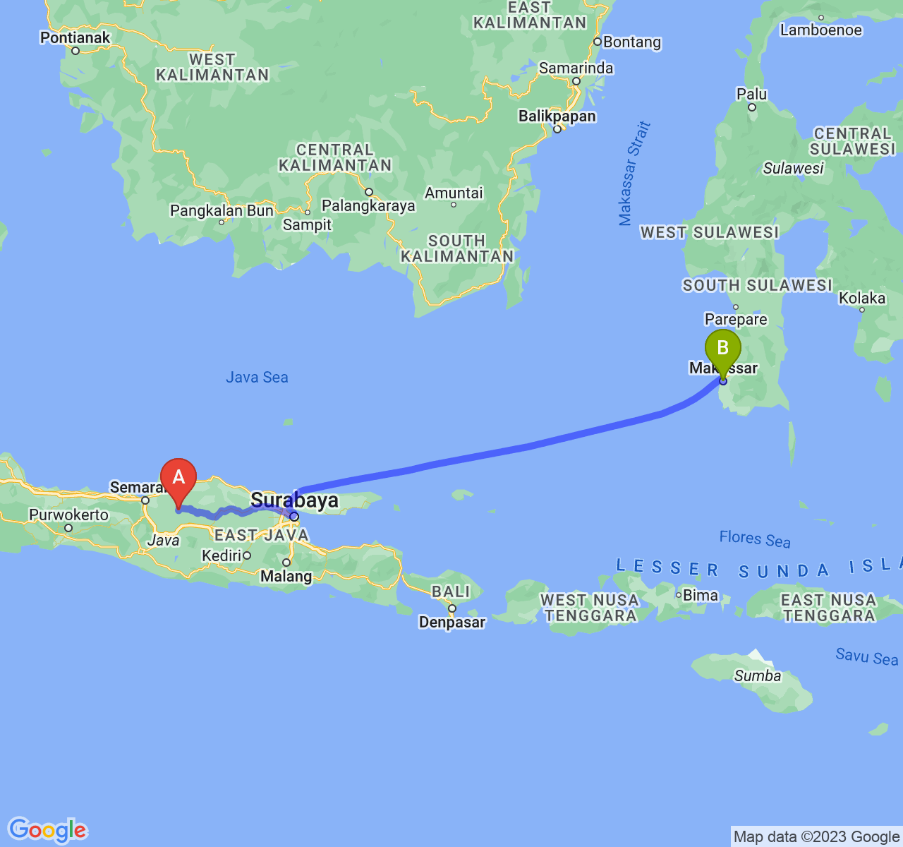 rute perjalanan Kab. Grobogan-Kota Makassar