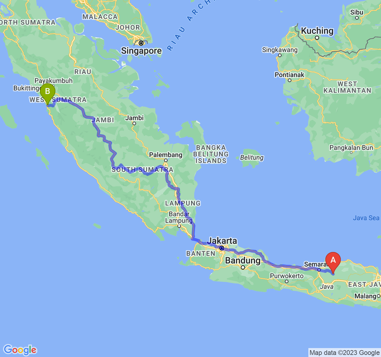 rute perjalanan Kab. Grobogan-Kota Padang