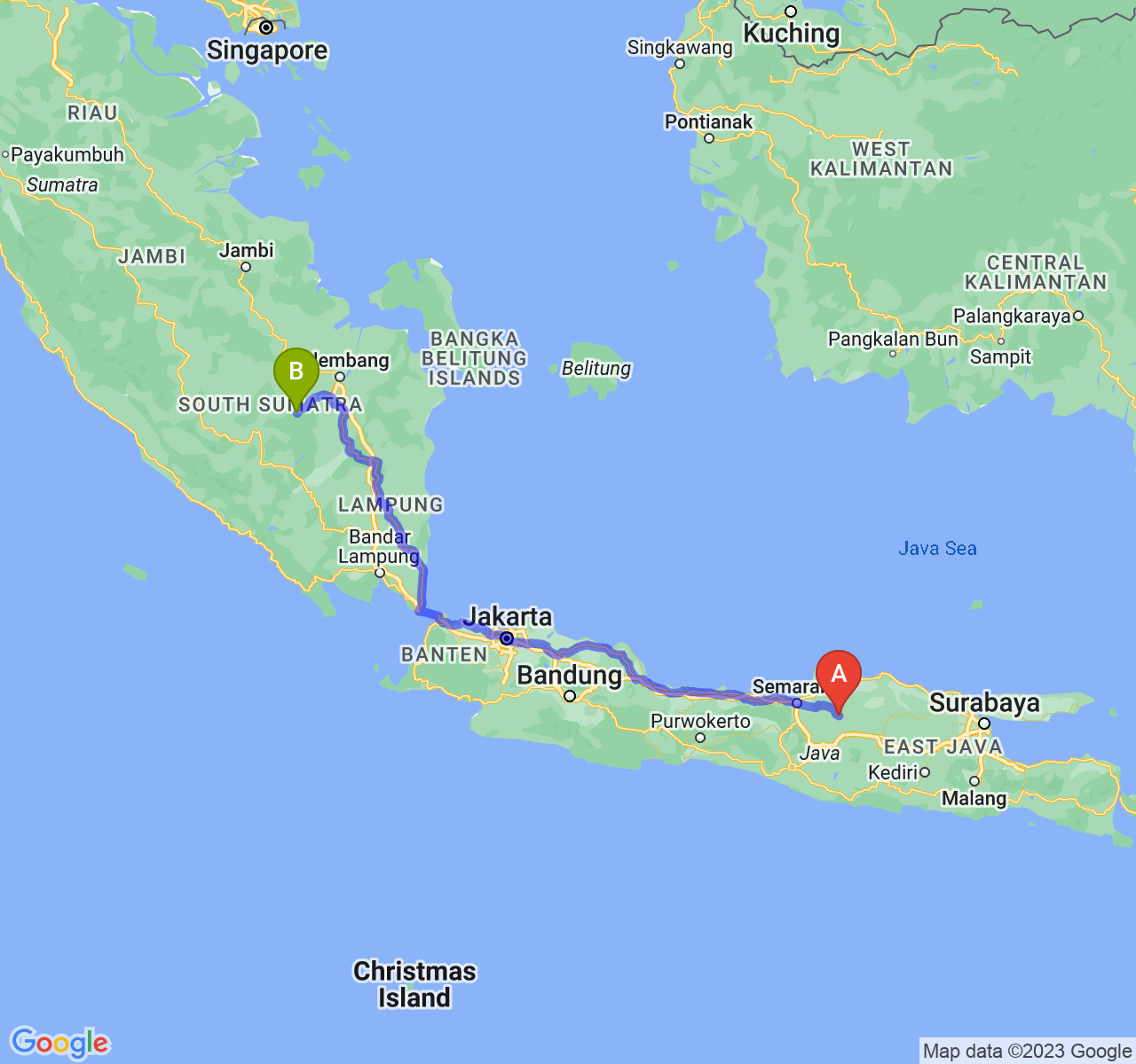 rute perjalanan Kab. Grobogan-Kota Prabumulih