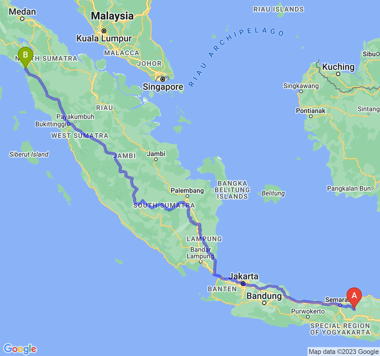 rute perjalanan Kab. Grobogan-Kota Sibolga