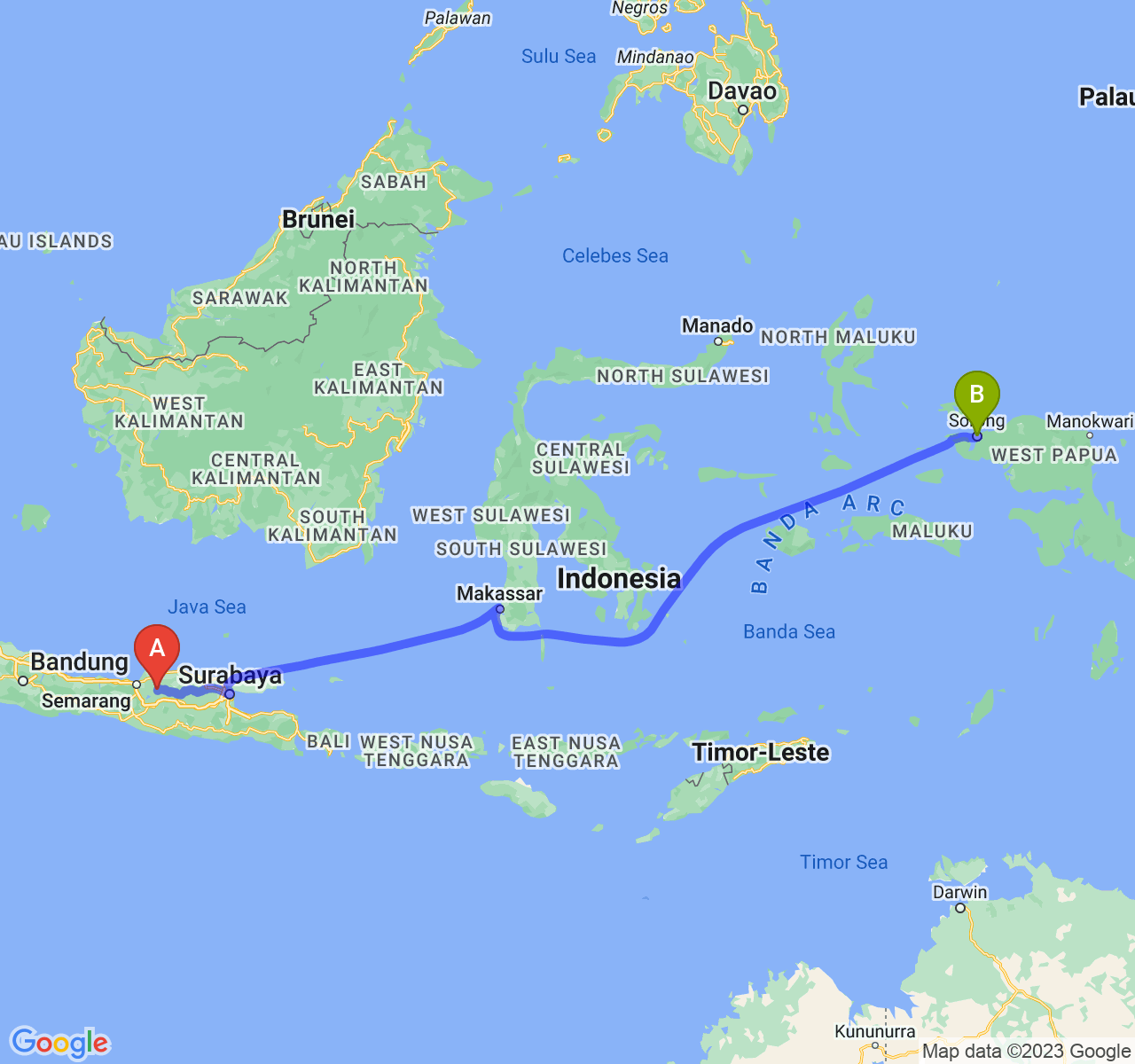 rute perjalanan Kab. Grobogan-Kota Sorong