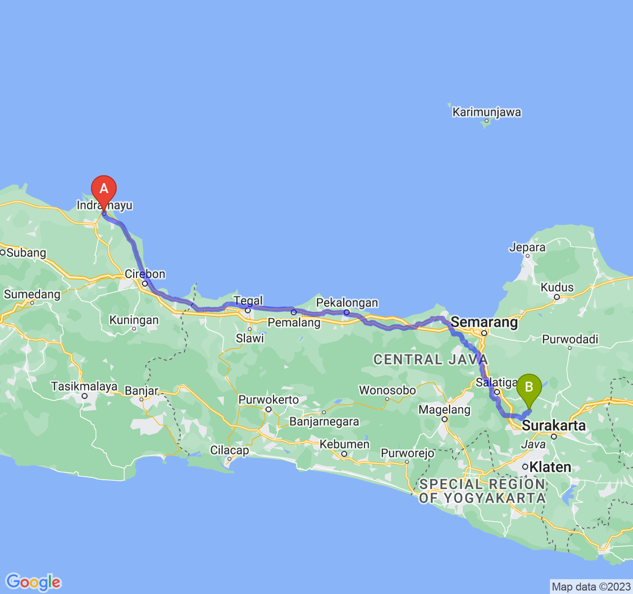 rute perjalanan Kab. Indramayu-Kab. Boyolali