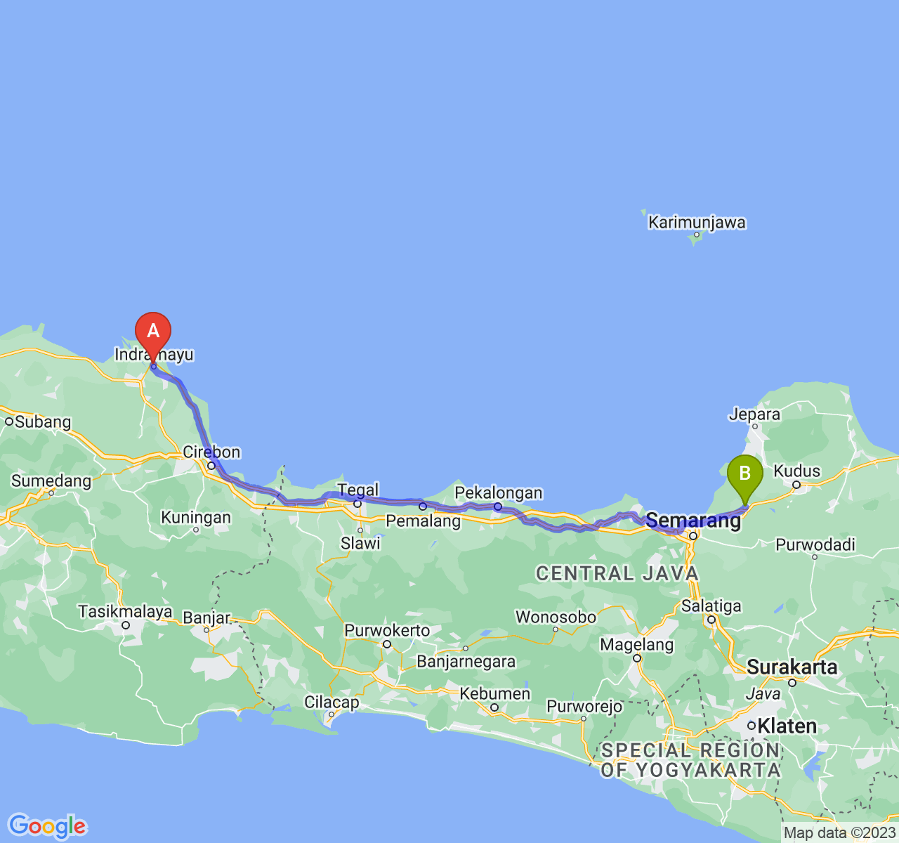 rute perjalanan Kab. Indramayu-Kab. Demak