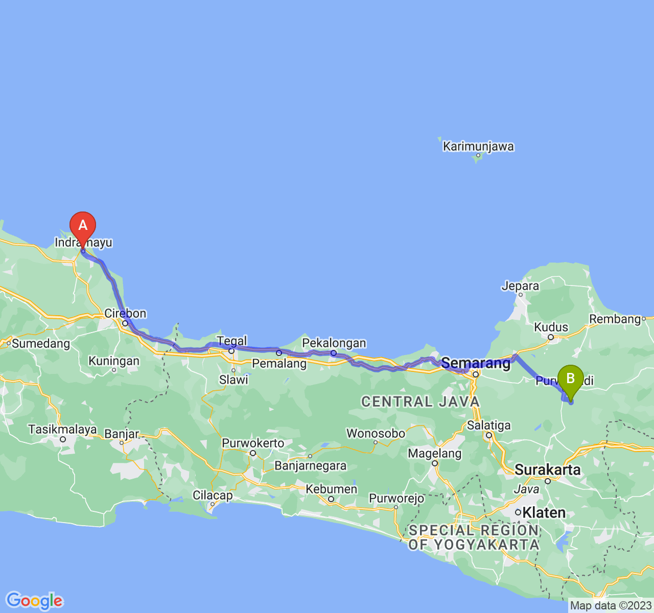 rute perjalanan Kab. Indramayu-Kab. Grobogan