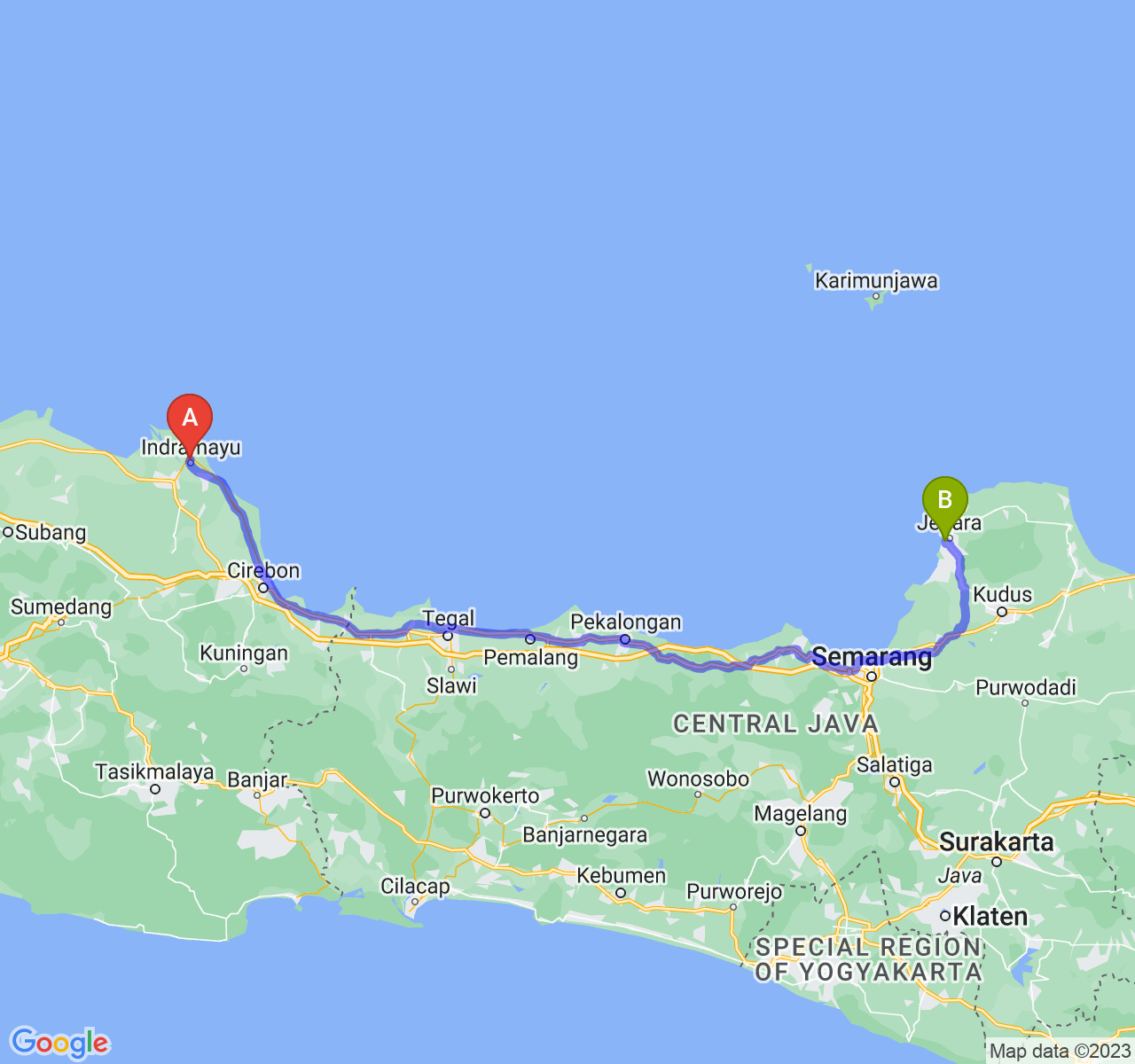 rute perjalanan Kab. Indramayu-Kab. Jepara