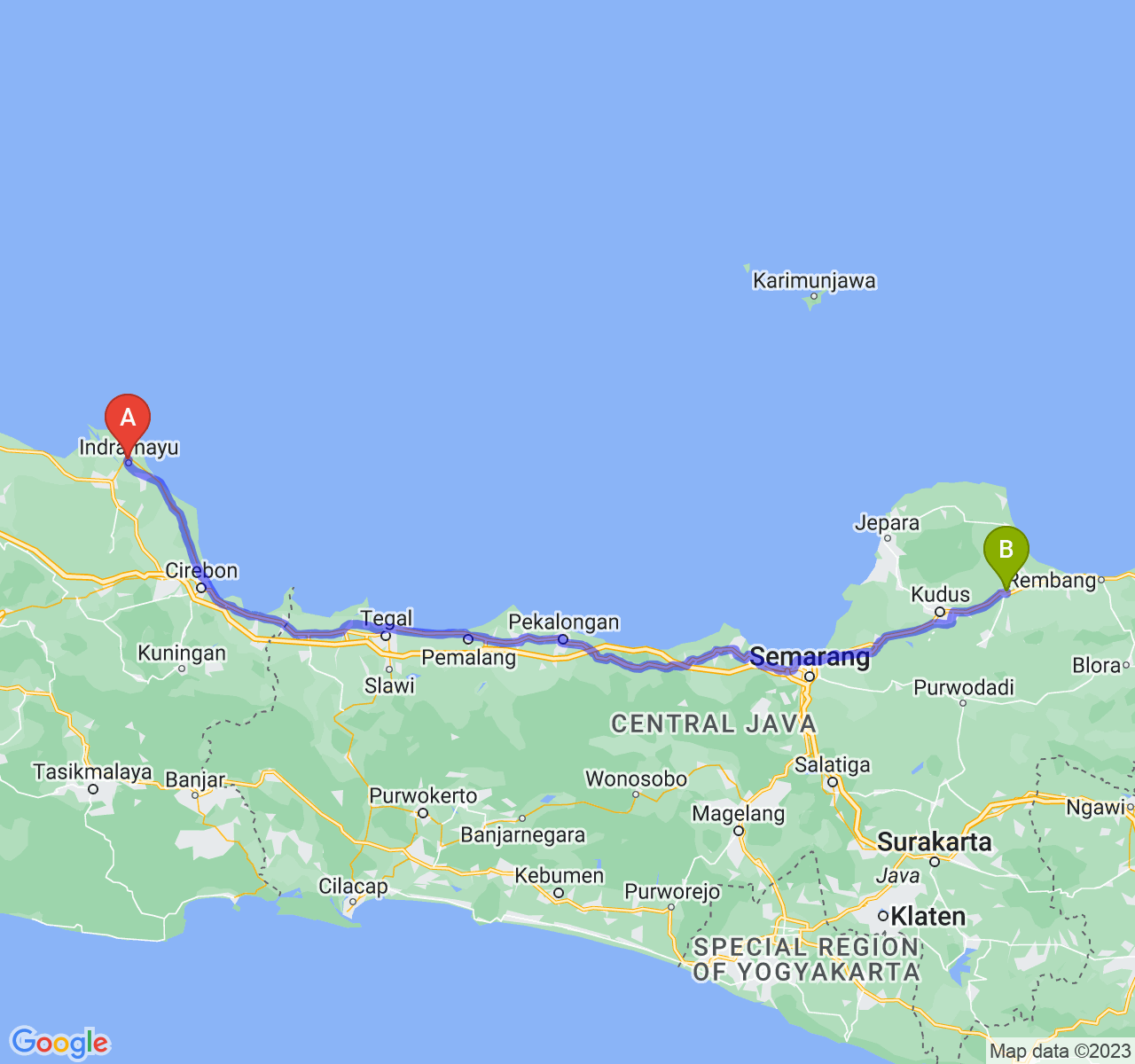 rute perjalanan Kab. Indramayu-Kab. Pati