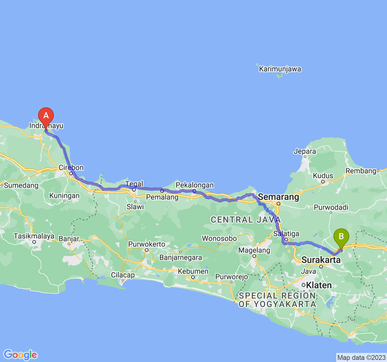 rute perjalanan Kab. Indramayu-Kab. Sragen