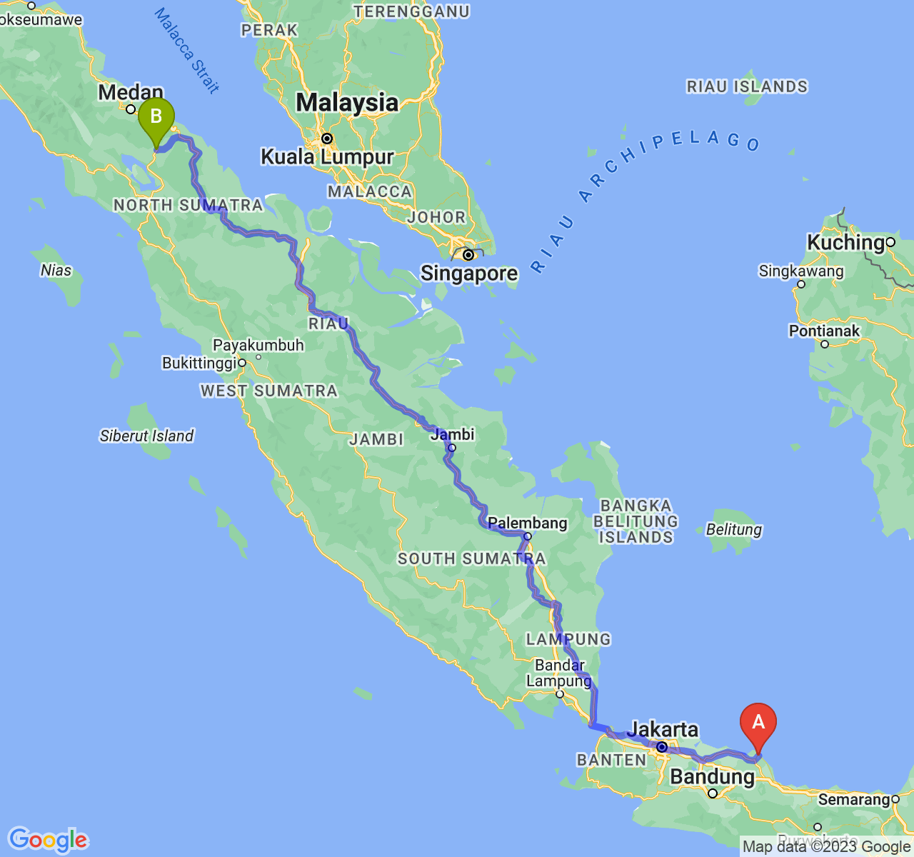 rute perjalanan Kab. Indramayu-Kota Pematangsiantar