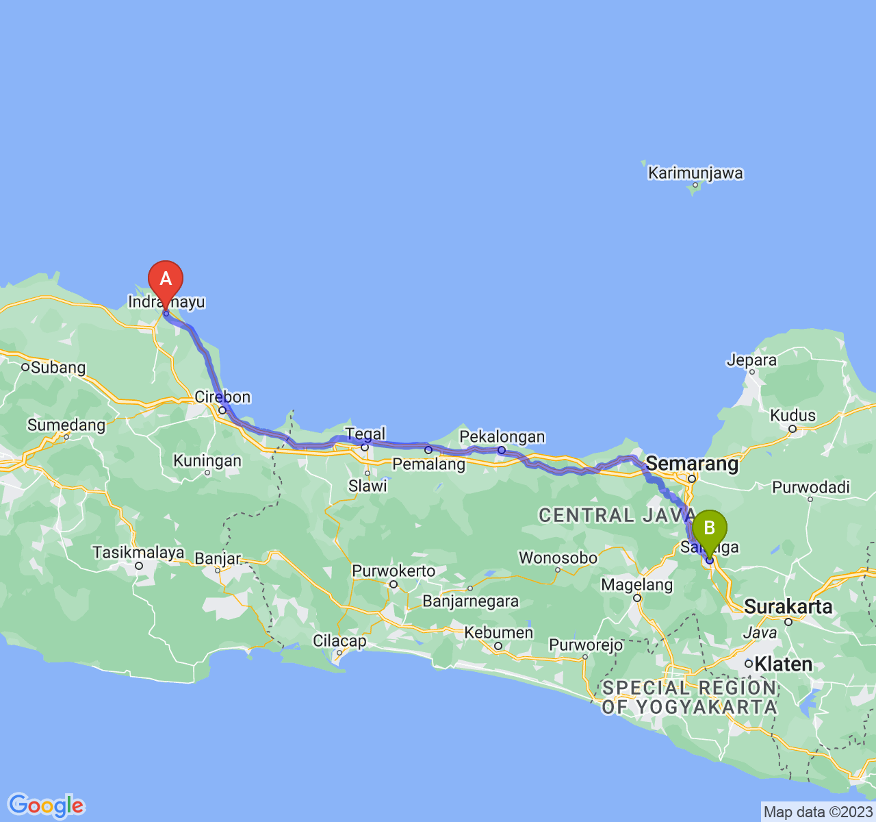 rute perjalanan Kab. Indramayu-Kota Salatiga