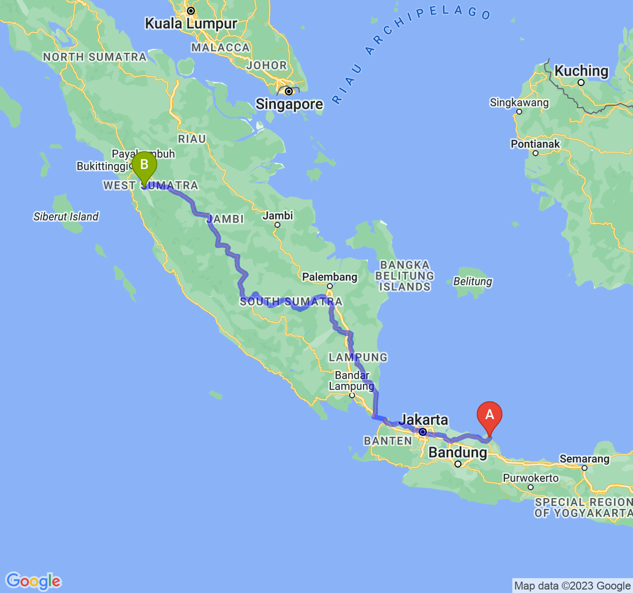 rute perjalanan Kab. Indramayu-Kota Solok