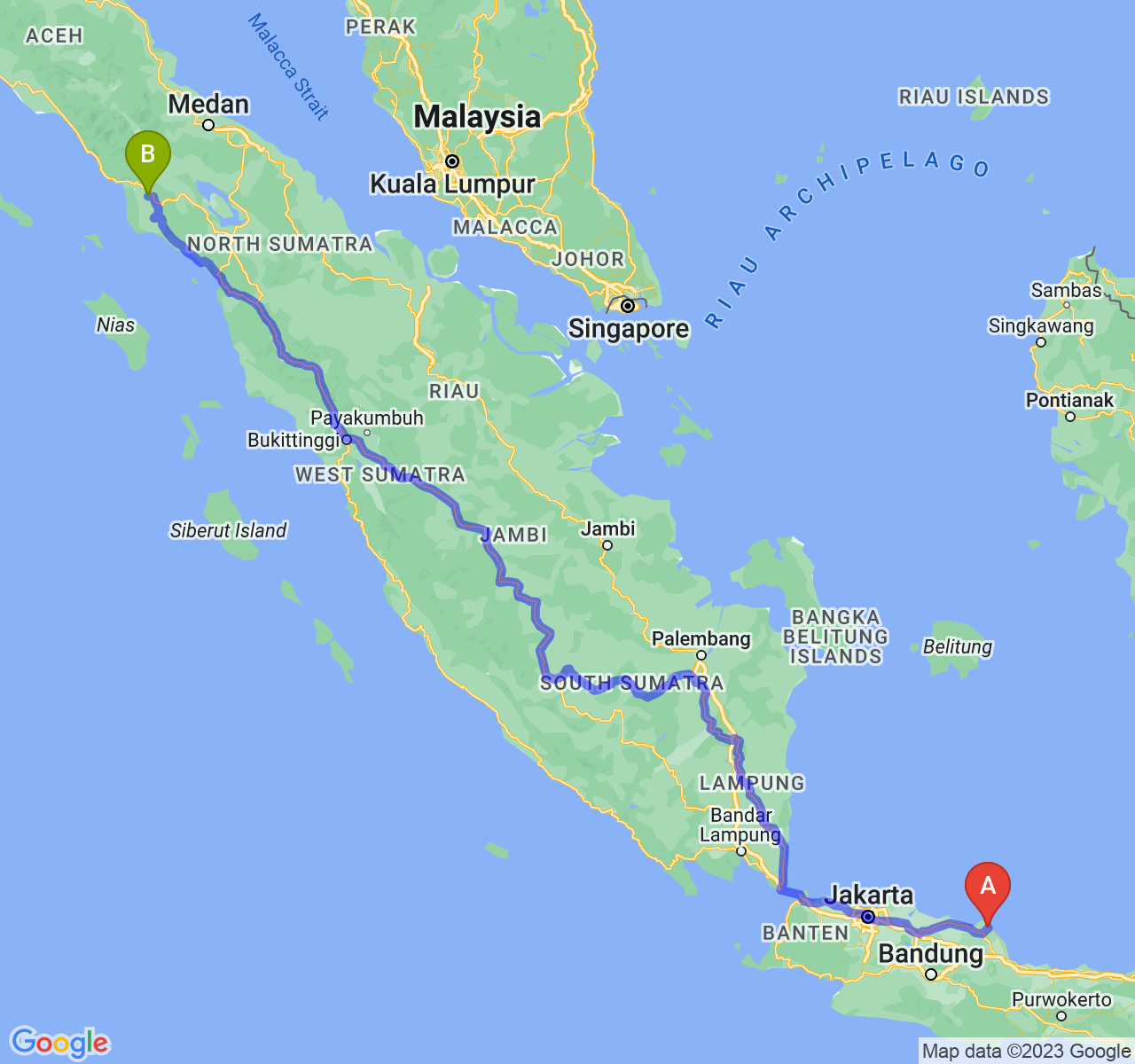 rute perjalanan Kab. Indramayu-Kota Subulussalam