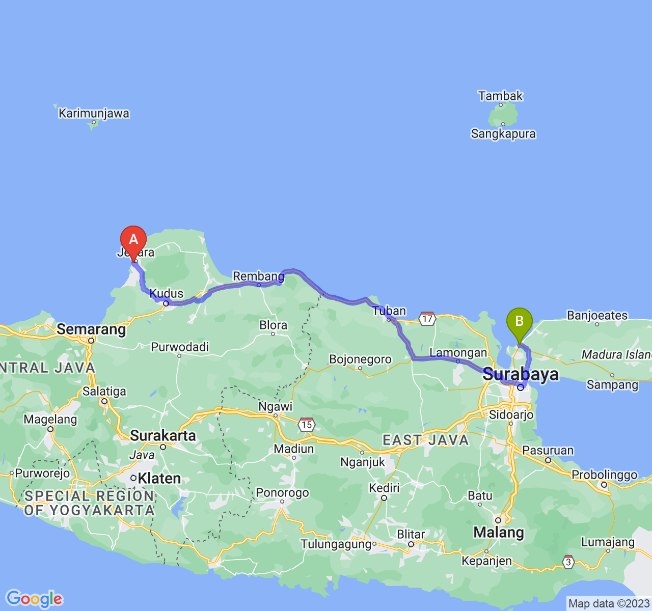 rute perjalanan Kab. Jepara-Kab. Bangkalan