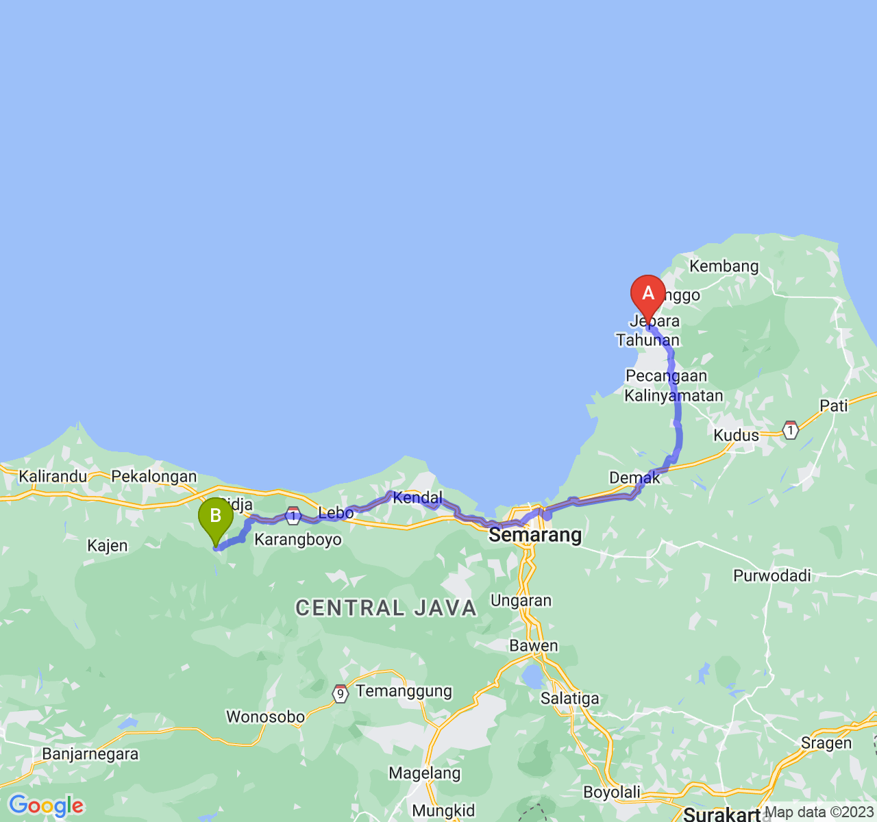 rute perjalanan Kab. Jepara-Kab. Batang