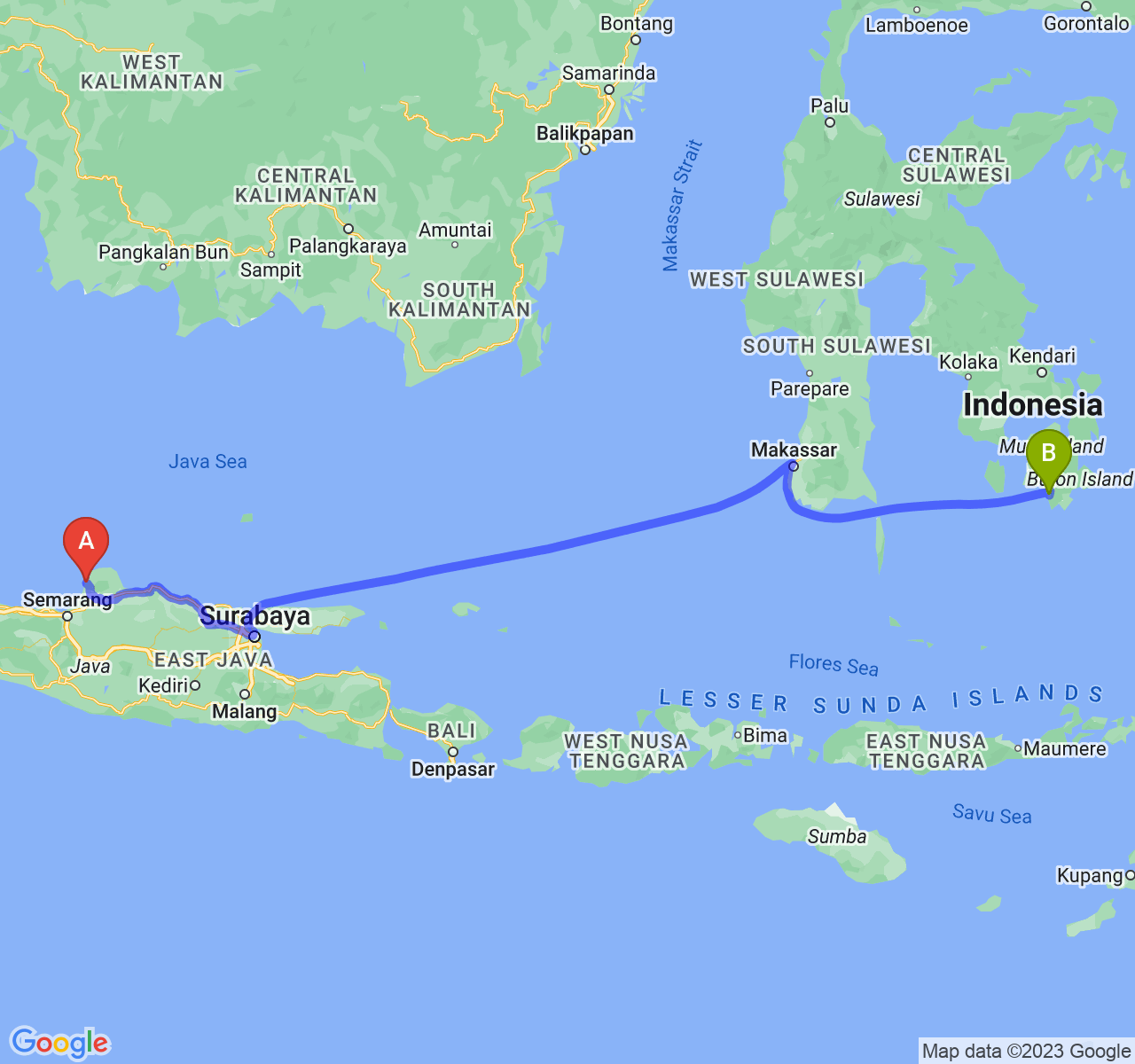 rute perjalanan Kab. Jepara-Kota Baubau