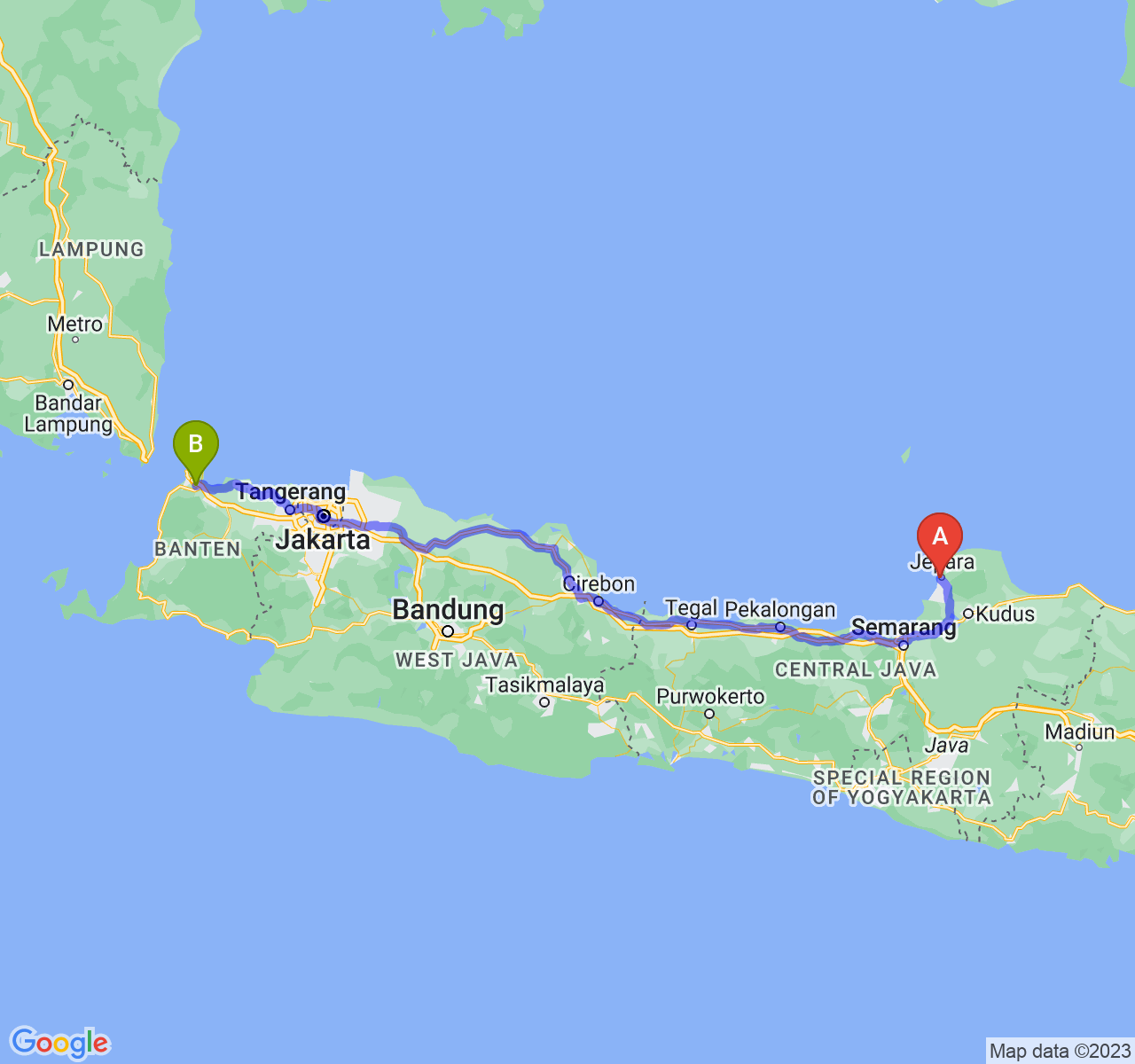 rute perjalanan Kab. Jepara-Kota Cilegon