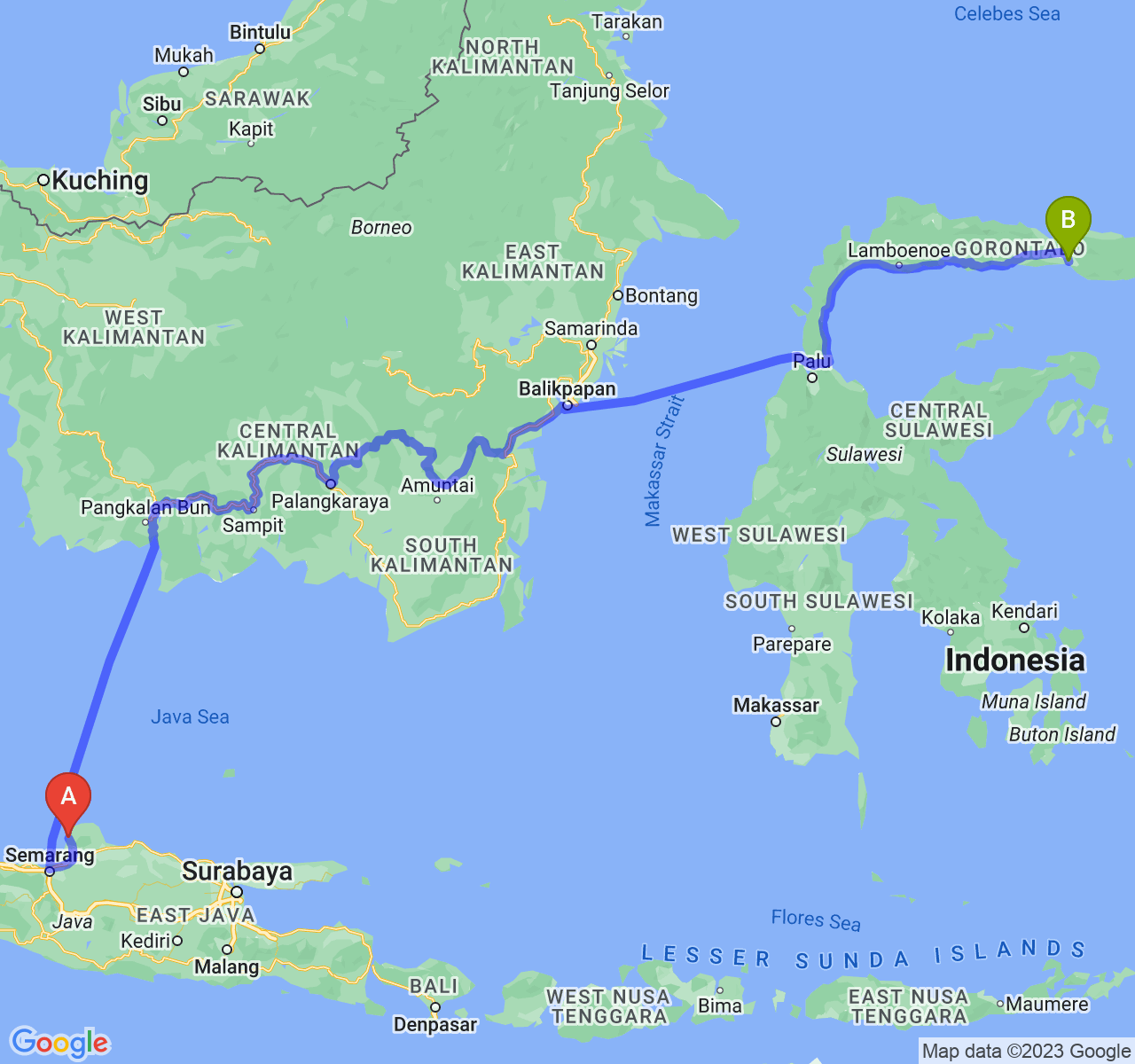 rute perjalanan Kab. Jepara-Kota Gorontalo