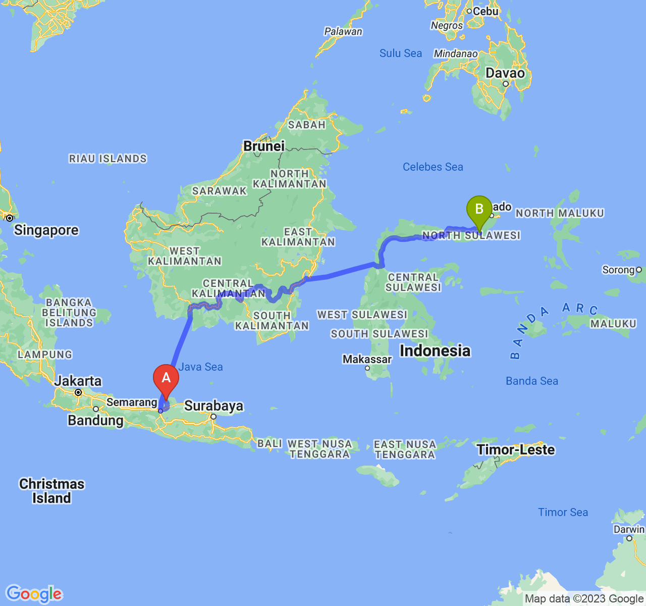 rute perjalanan Kab. Jepara-Kota Kotamobagu