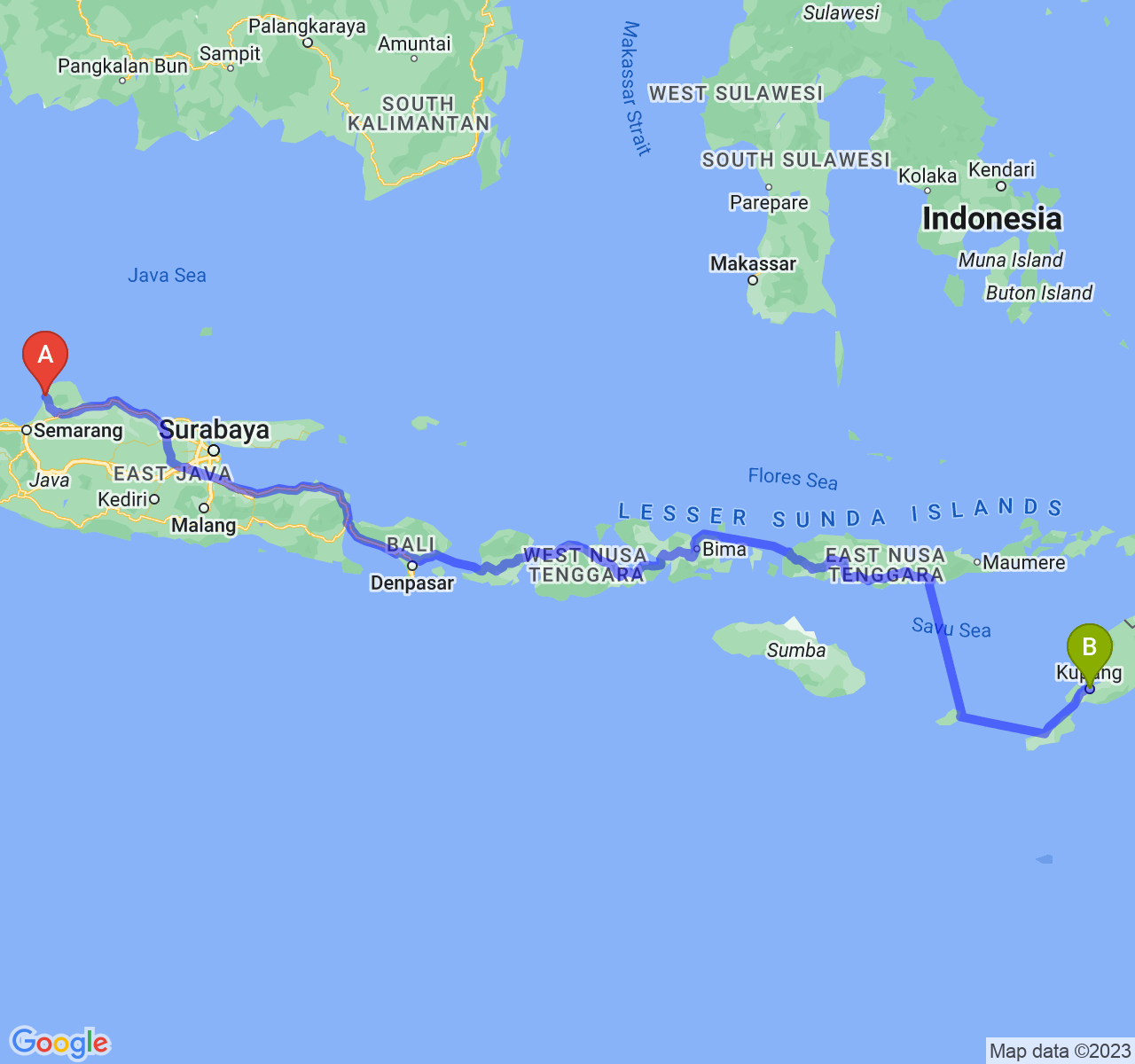 rute perjalanan Kab. Jepara-Kota Kupang