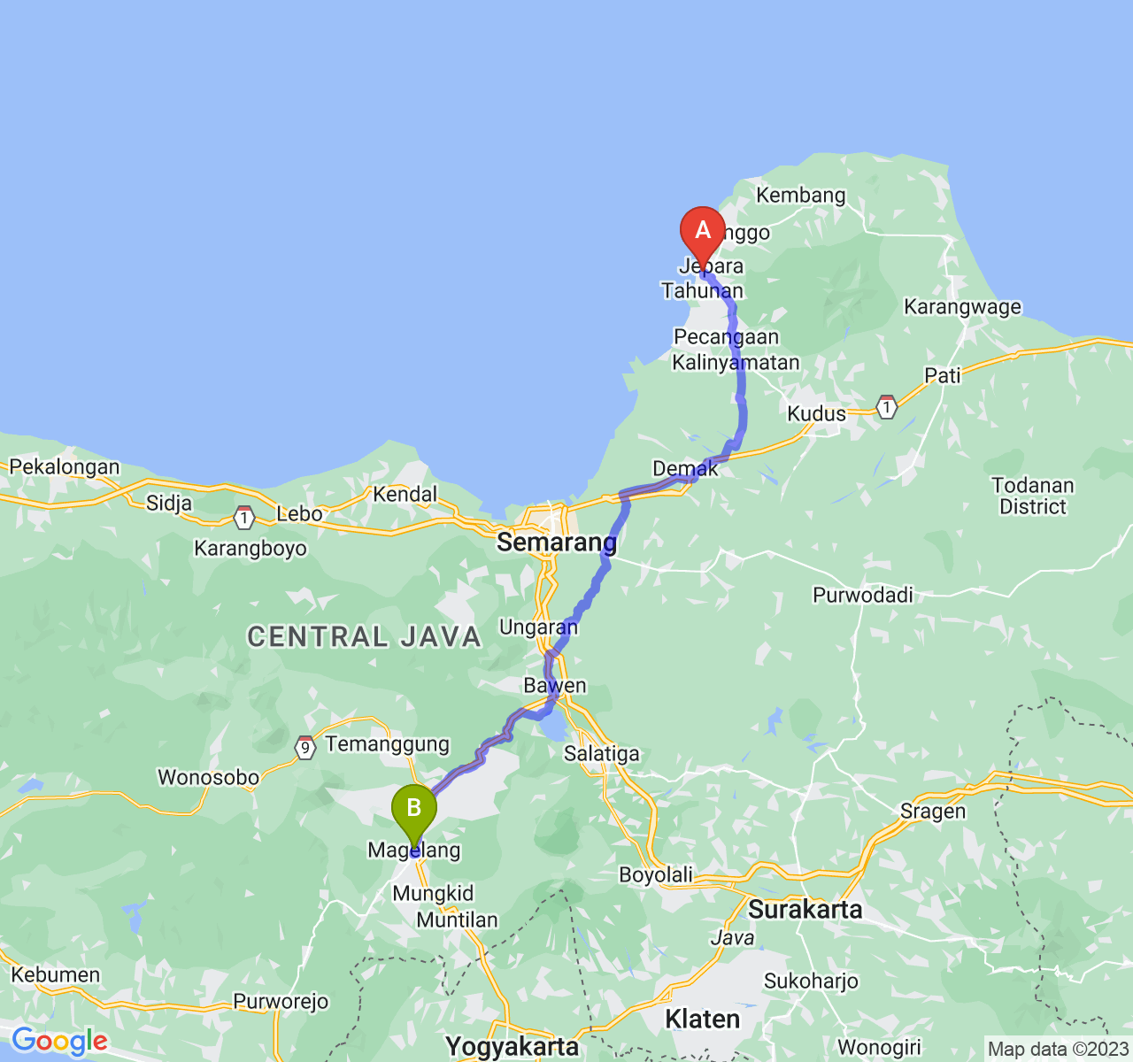 rute perjalanan Kab. Jepara-Kota Magelang