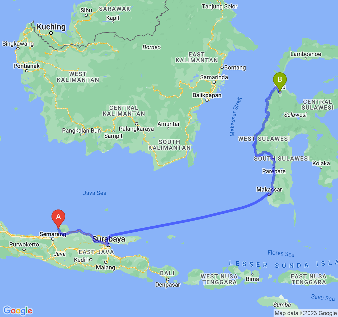 rute perjalanan Kab. Jepara-Kota Palu