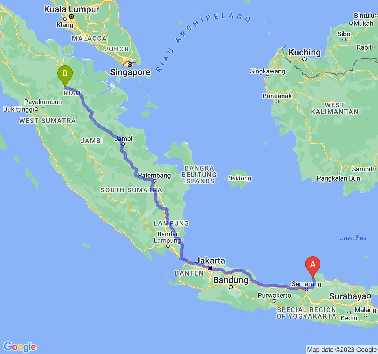 rute perjalanan Kab. Jepara-Kota Pekanbaru