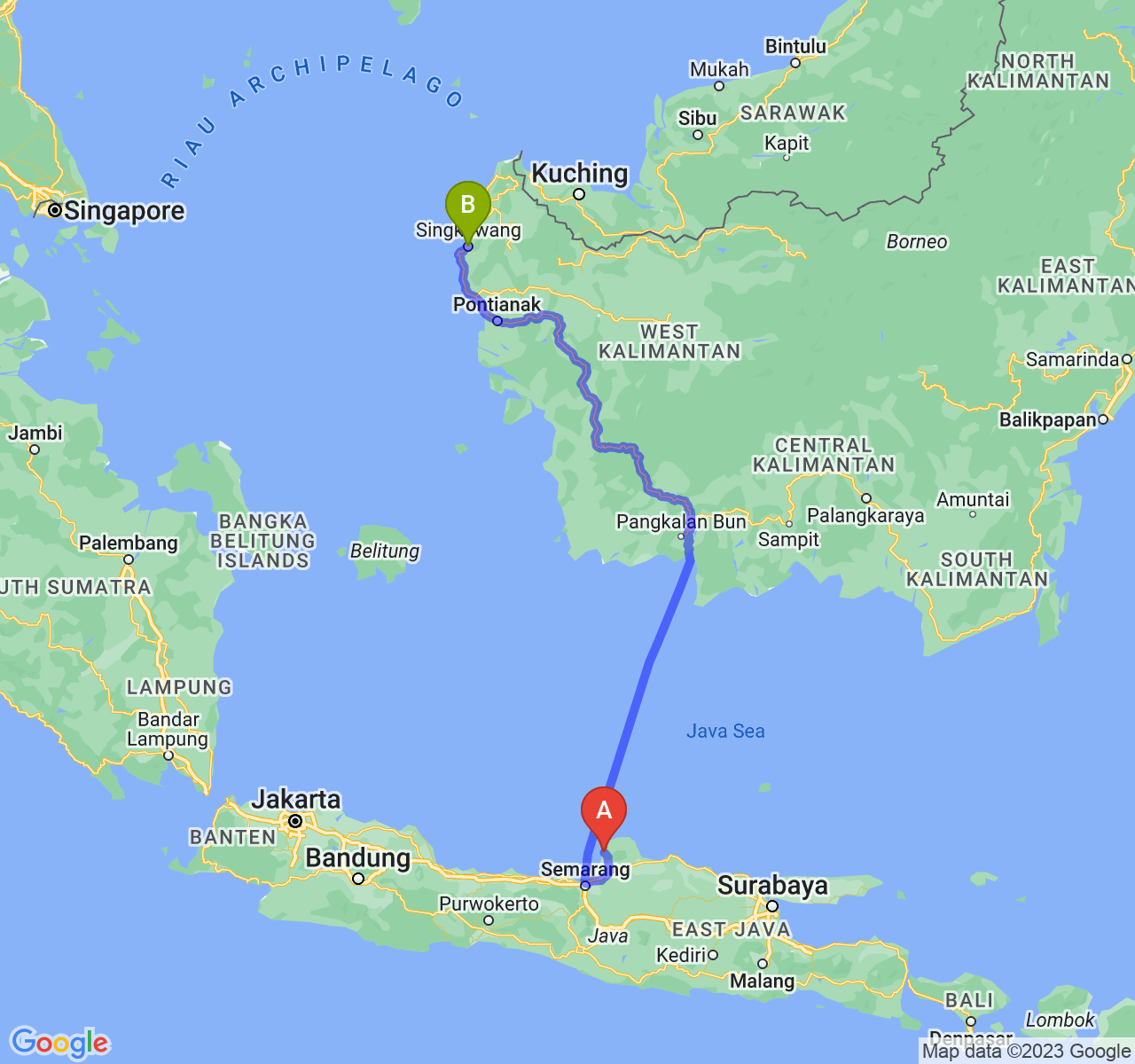 rute perjalanan Kab. Jepara-Kota Singkawang