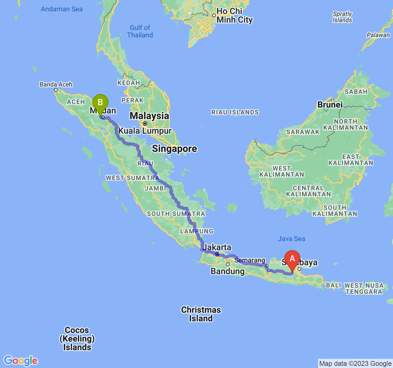 rute perjalanan Kab. Jombang-Kota Binjai