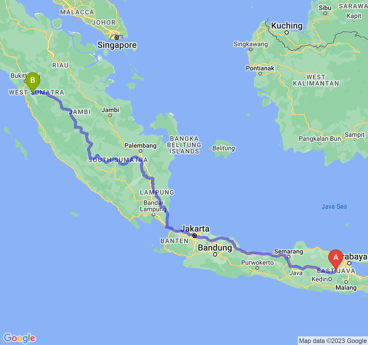 rute perjalanan Kab. Jombang-Kota Solok