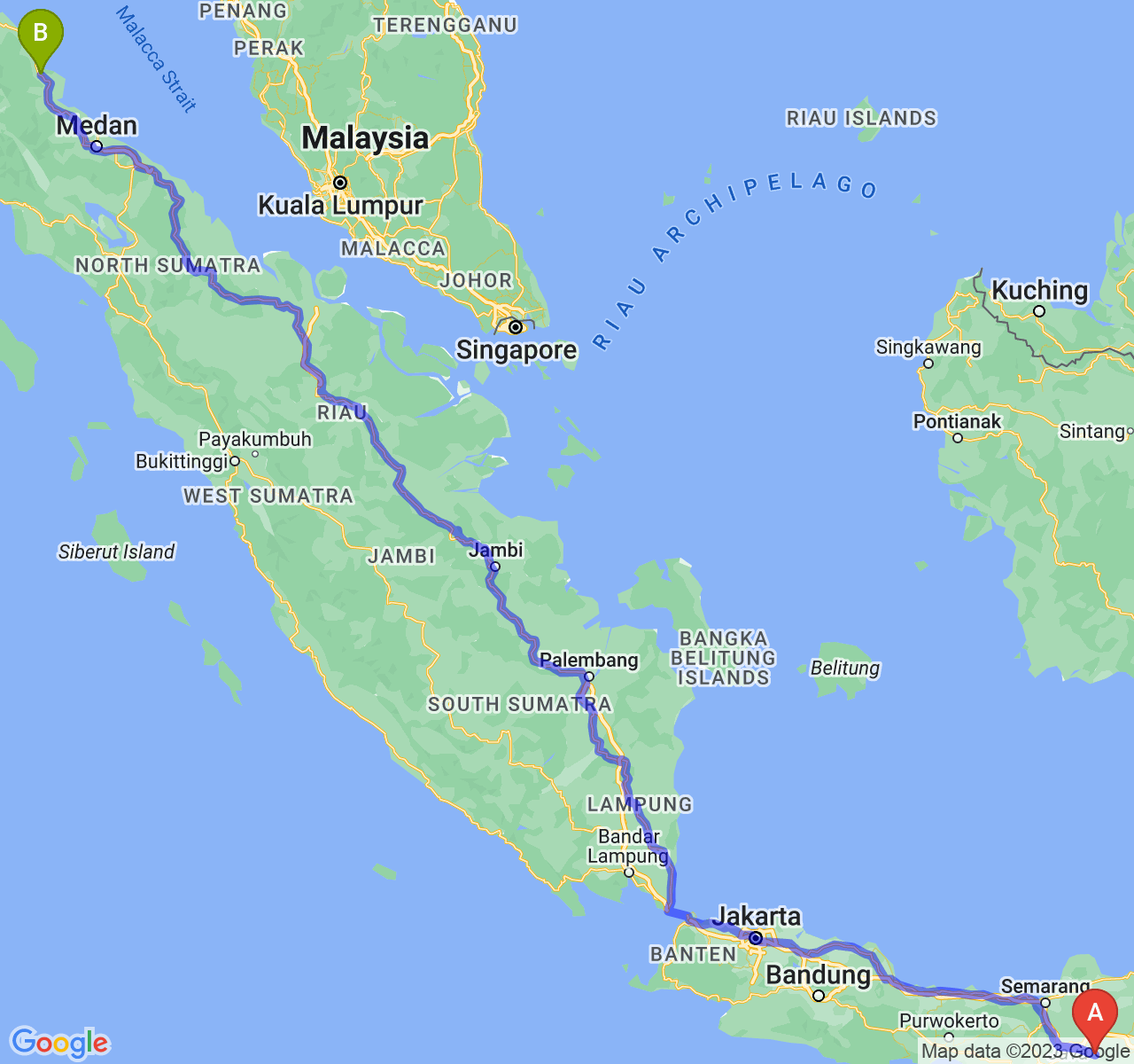 rute perjalanan Kab. Karanganyar-Kota Langsa