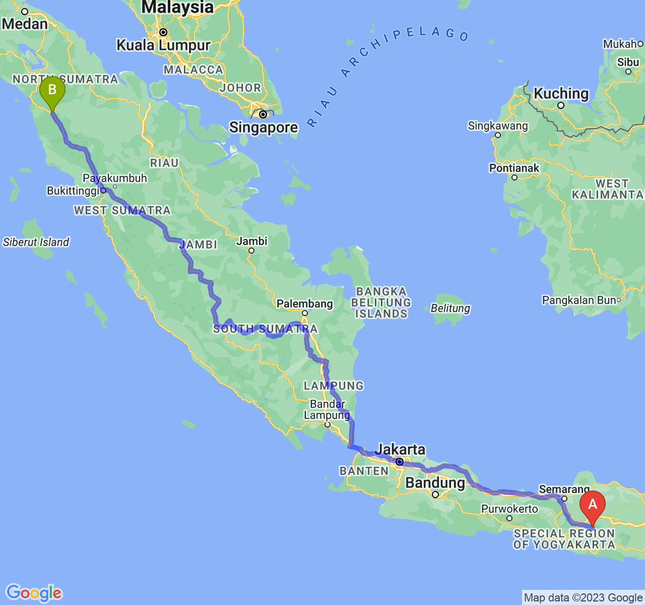 rute perjalanan Kab. Karanganyar-Kota Padang Sidimpuan