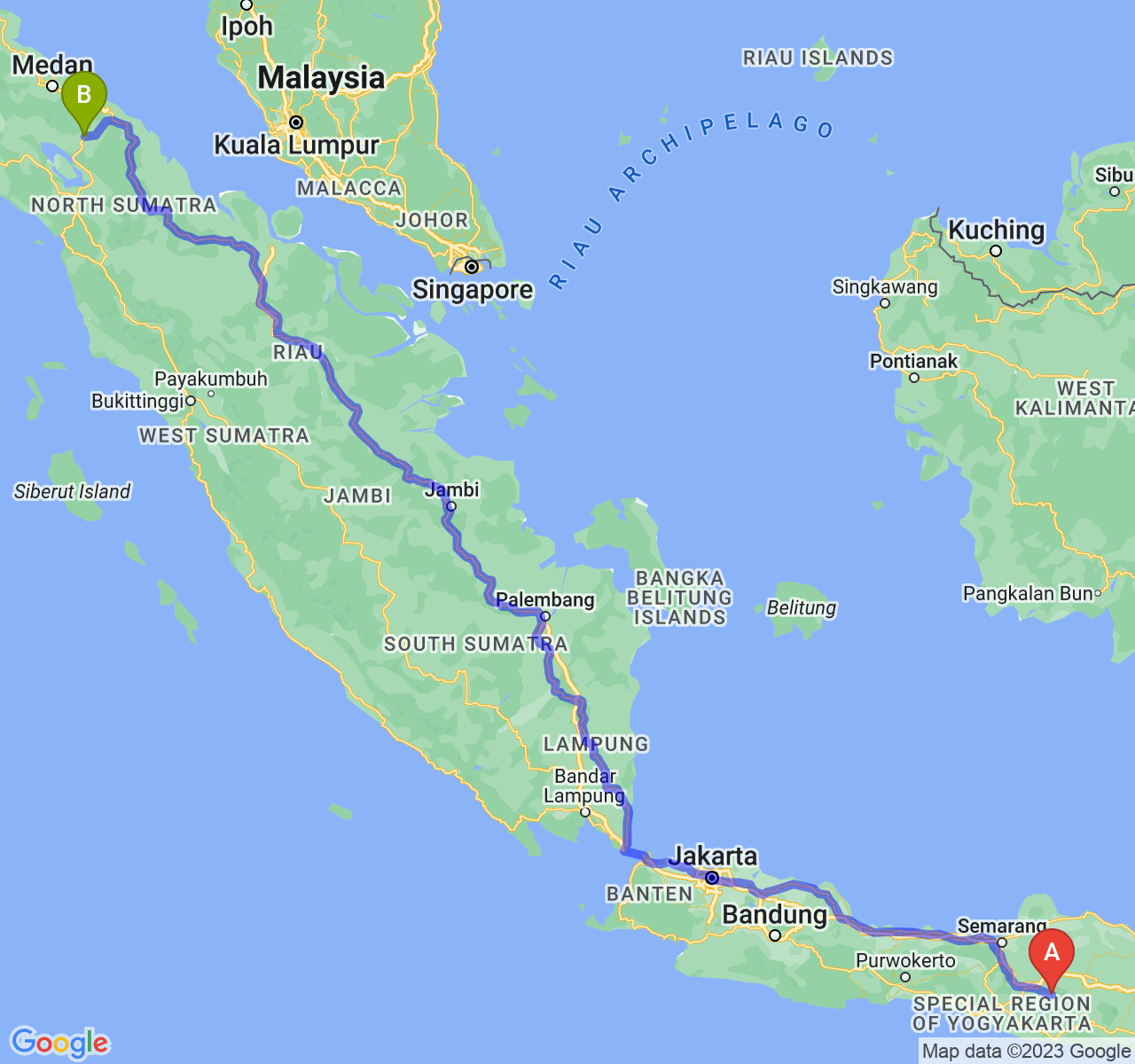 rute perjalanan Kab. Karanganyar-Kota Pematangsiantar