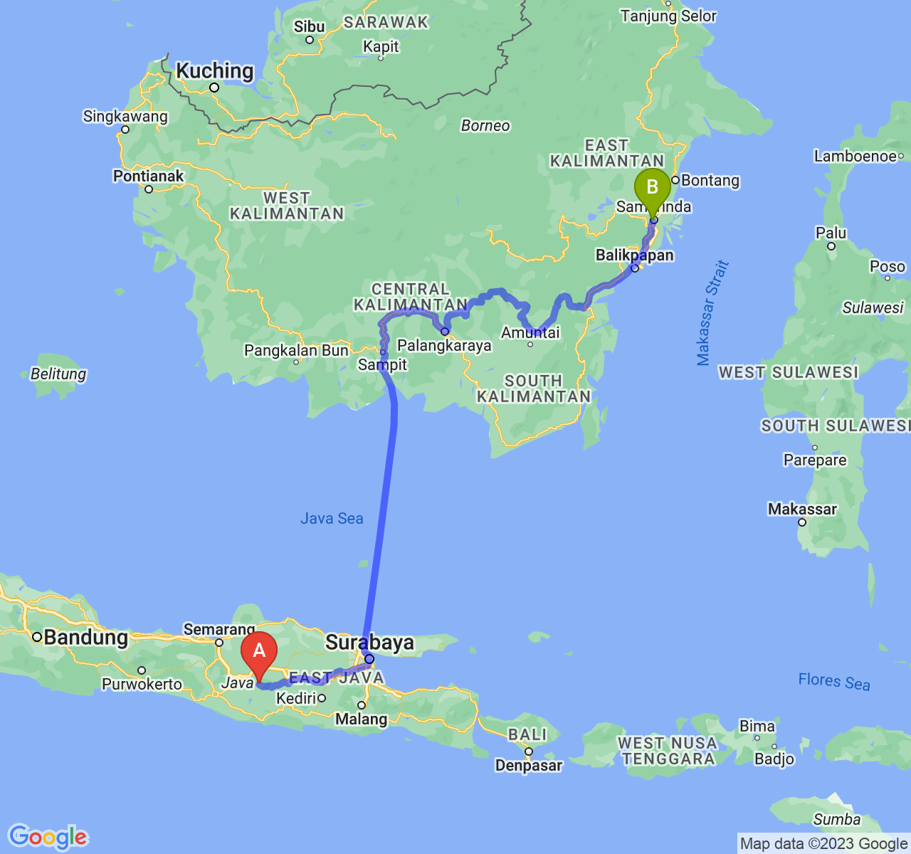 rute perjalanan Kab. Karanganyar-Kota Samarinda