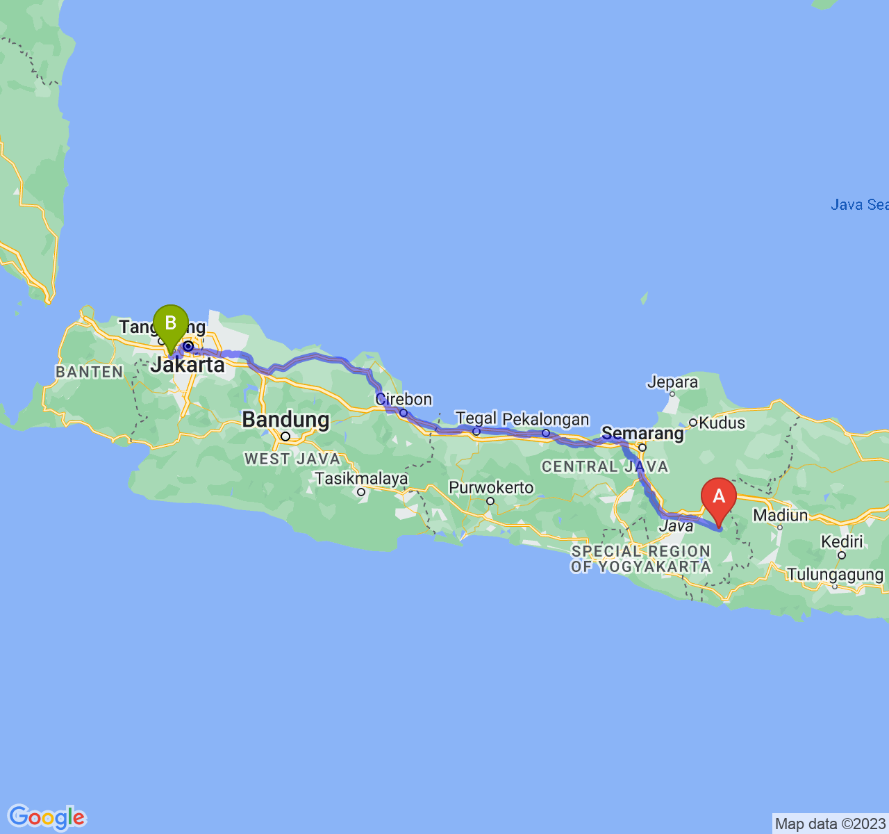 rute perjalanan Kab. Karanganyar-Kota Tangerang Selatan