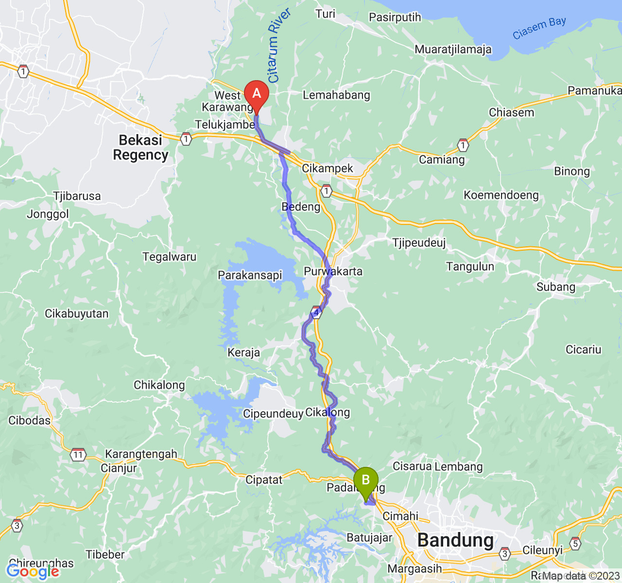 rute perjalanan Kab. Karawang-Kab. Bandung Barat