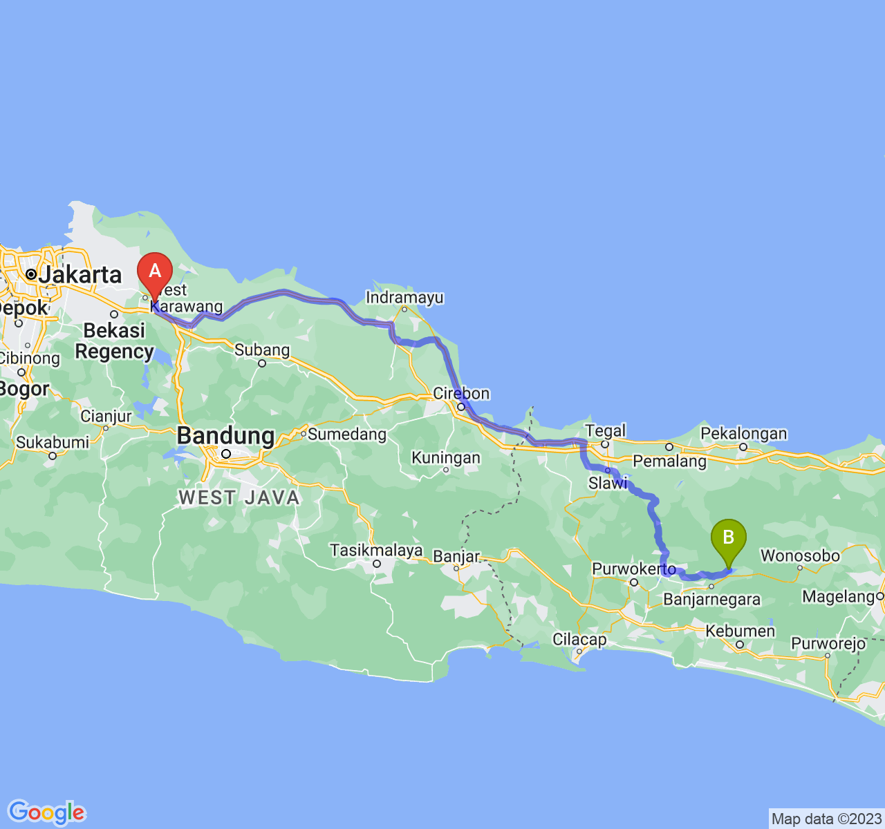 rute perjalanan Kab. Karawang-Kab. Banjarnegara