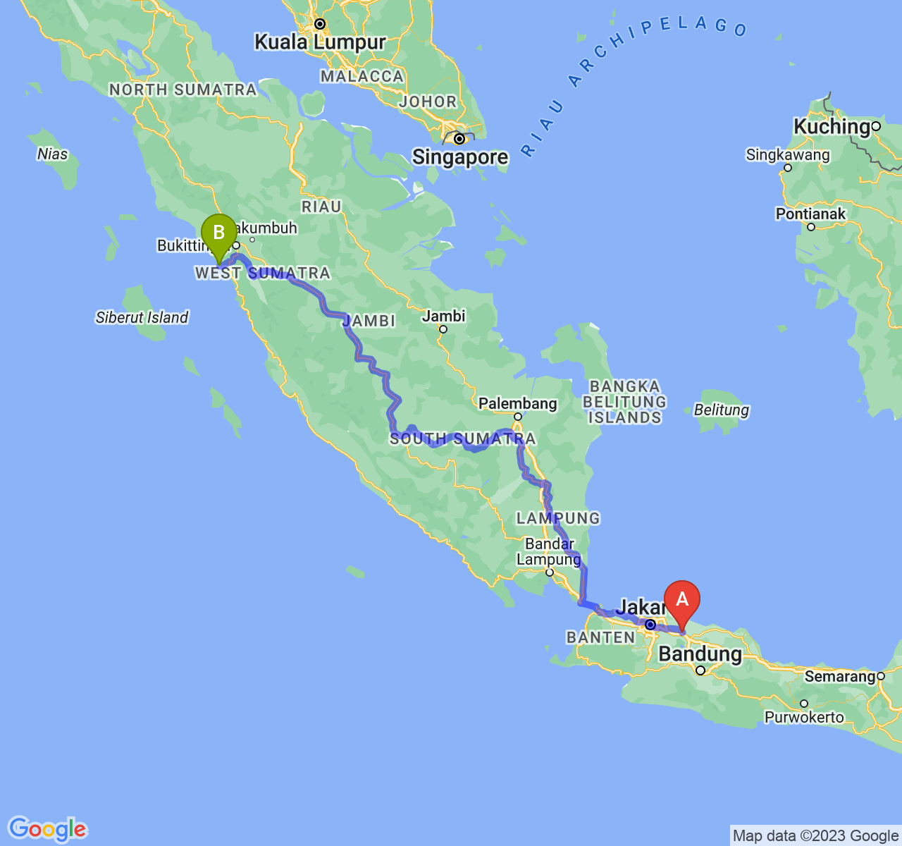 rute perjalanan Kab. Karawang-Kota Pariaman