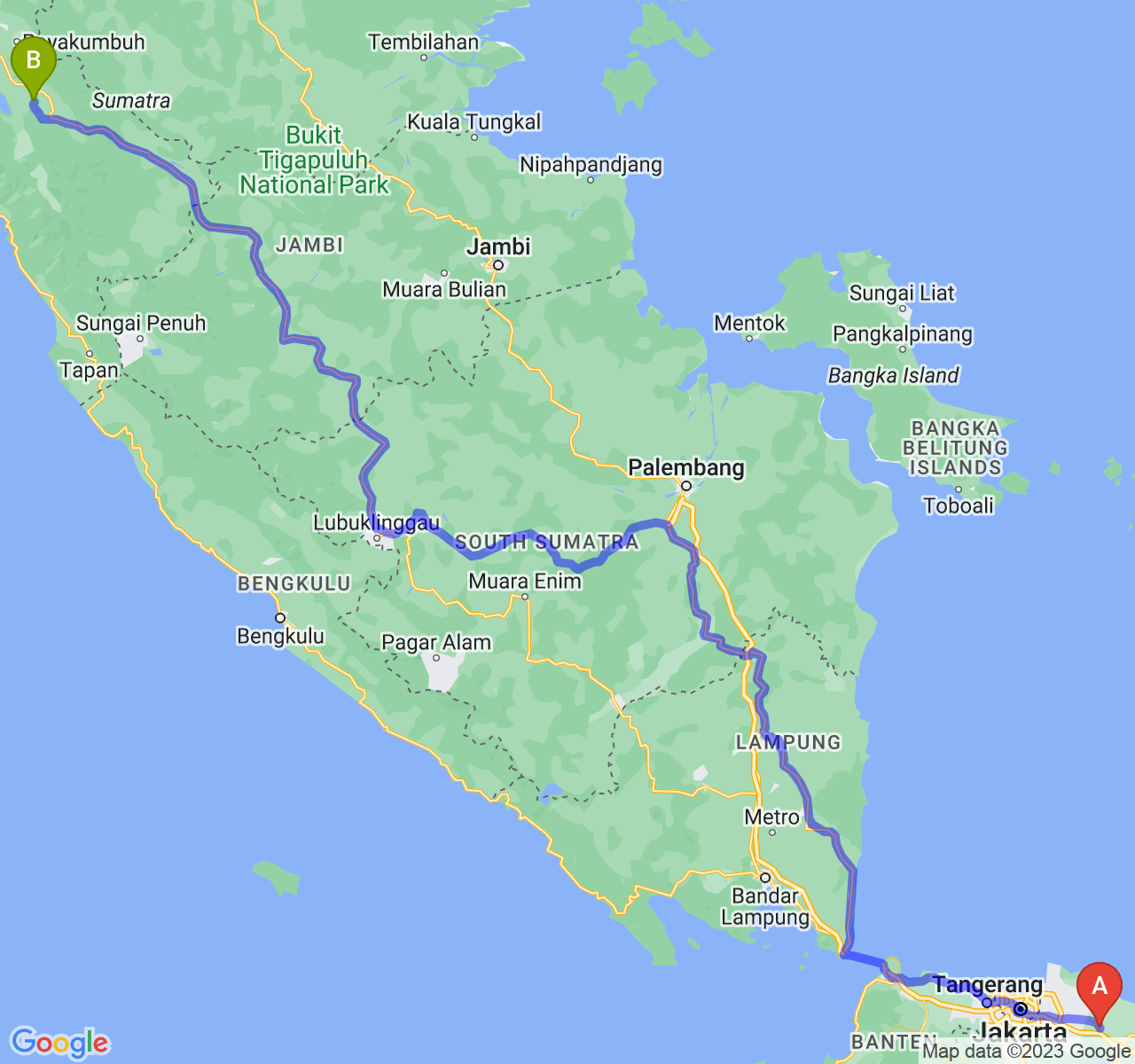 rute perjalanan Kab. Karawang-Kota Sawah Lunto