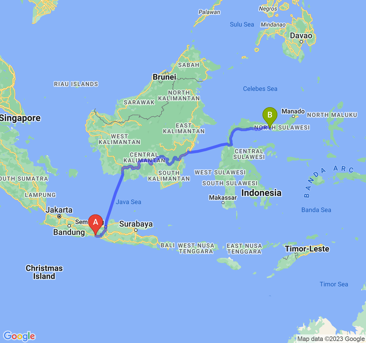 rute perjalanan Kab. Kebumen-Kota Gorontalo