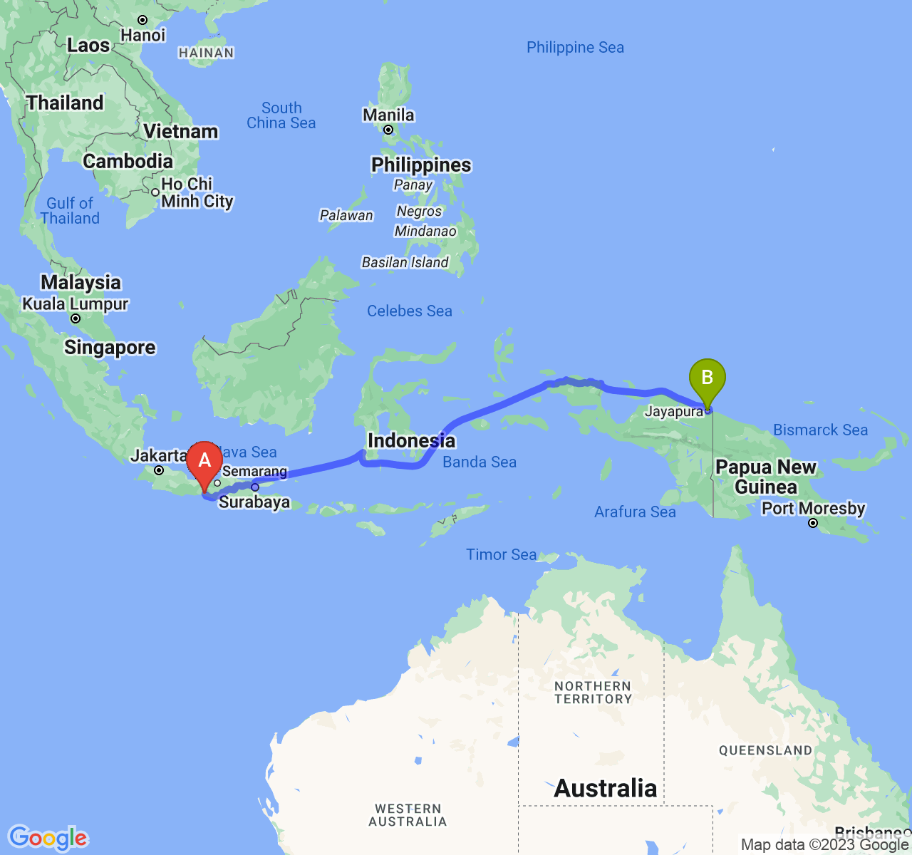 rute perjalanan Kab. Kebumen-Kota Jayapura