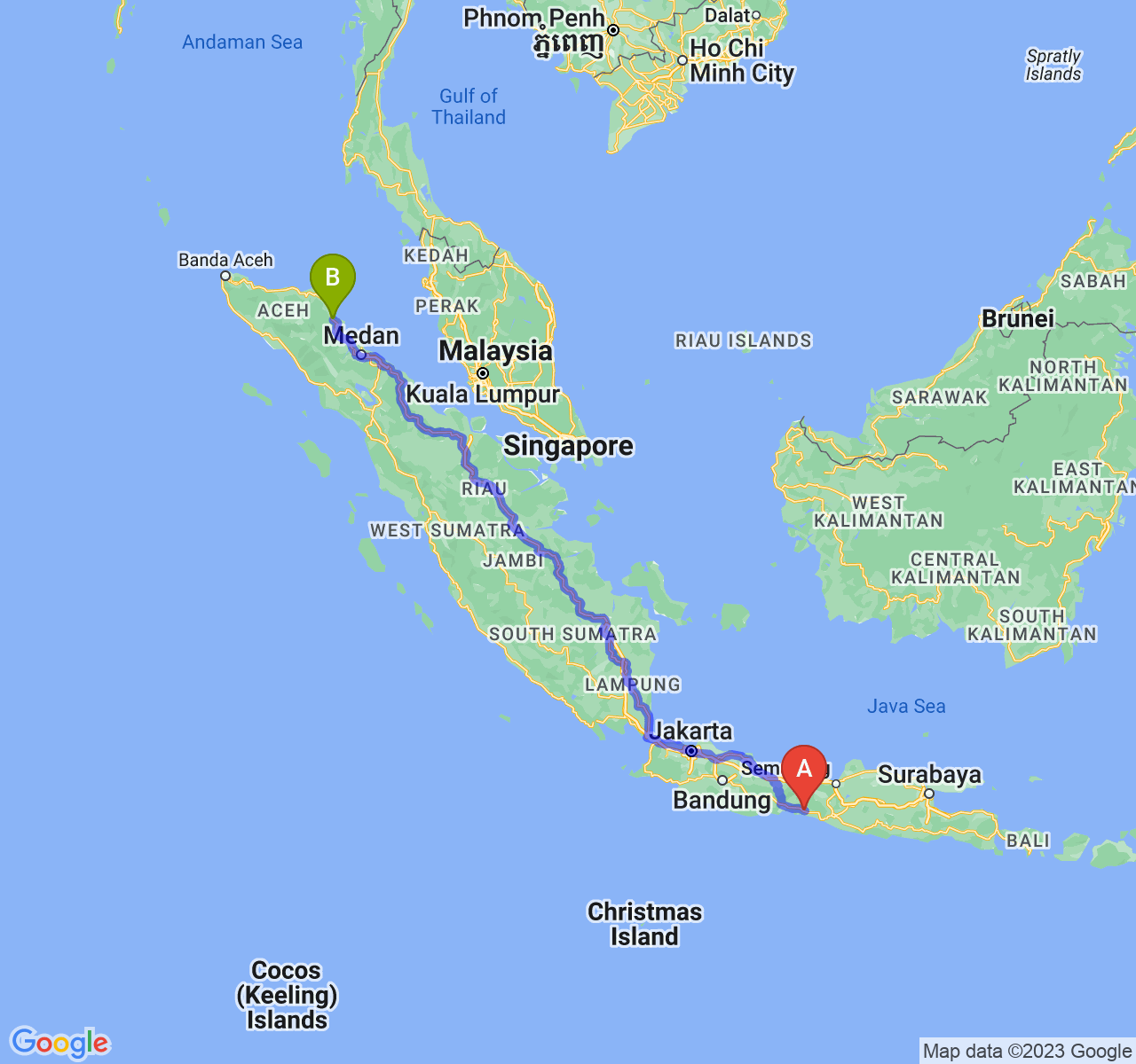 rute perjalanan Kab. Kebumen-Kota Langsa