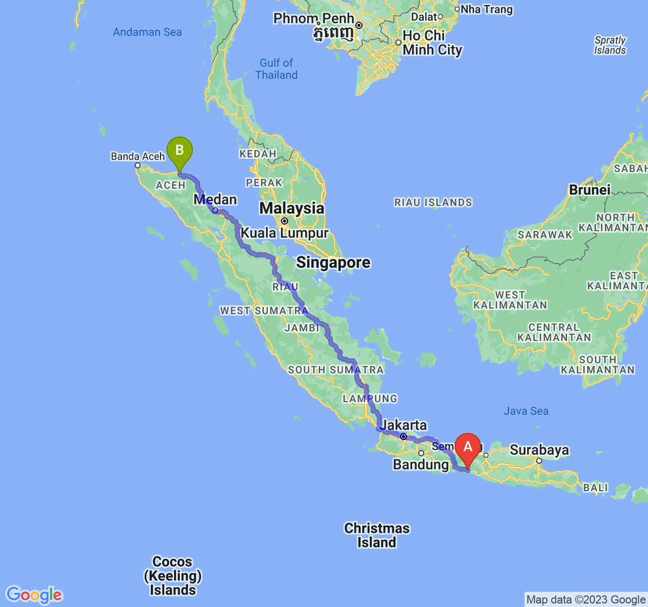 rute perjalanan Kab. Kebumen-Kota Lhokseumawe