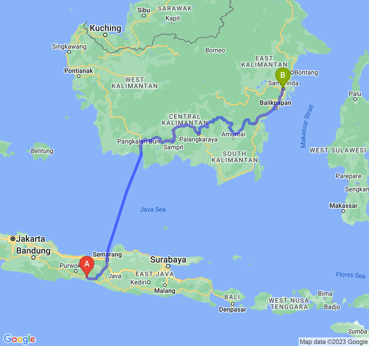 rute perjalanan Kab. Kebumen-Kota Samarinda