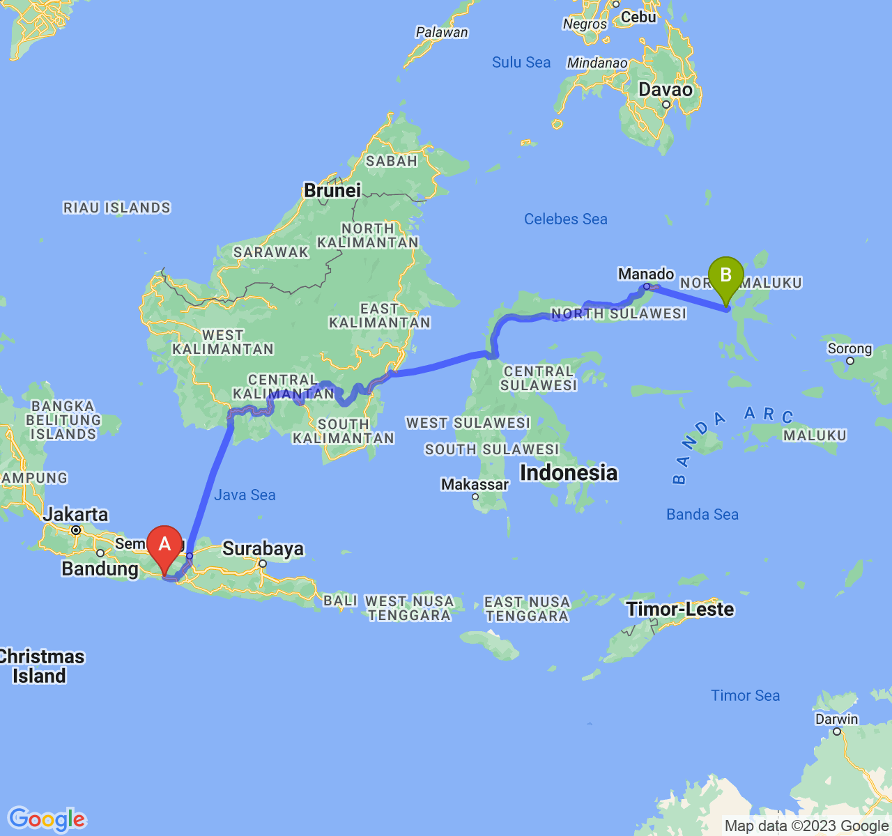 rute perjalanan Kab. Kebumen-Kota Ternate