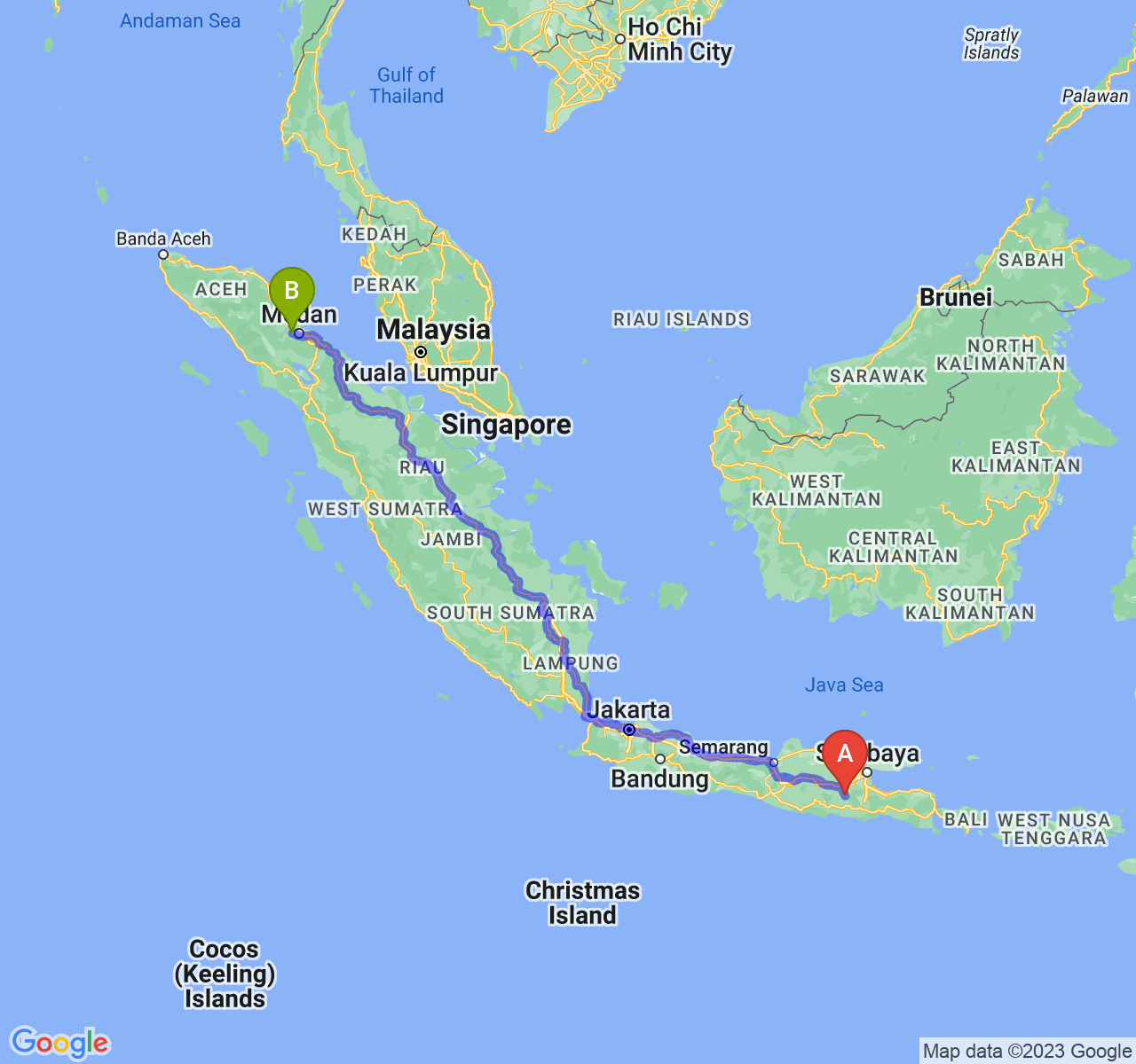 rute perjalanan Kab. Kediri-Kota Binjai