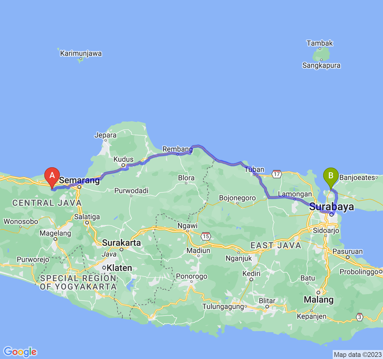 rute perjalanan Kab. Kendal-Kab. Bangkalan