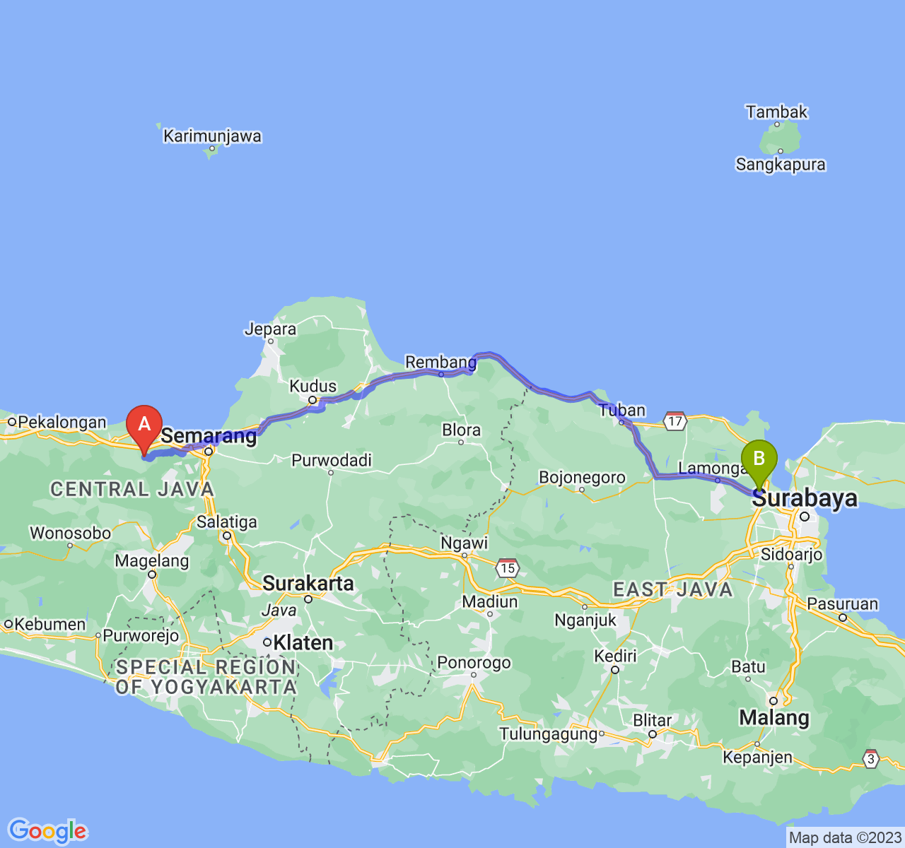 rute perjalanan Kab. Kendal-Kab. Gresik